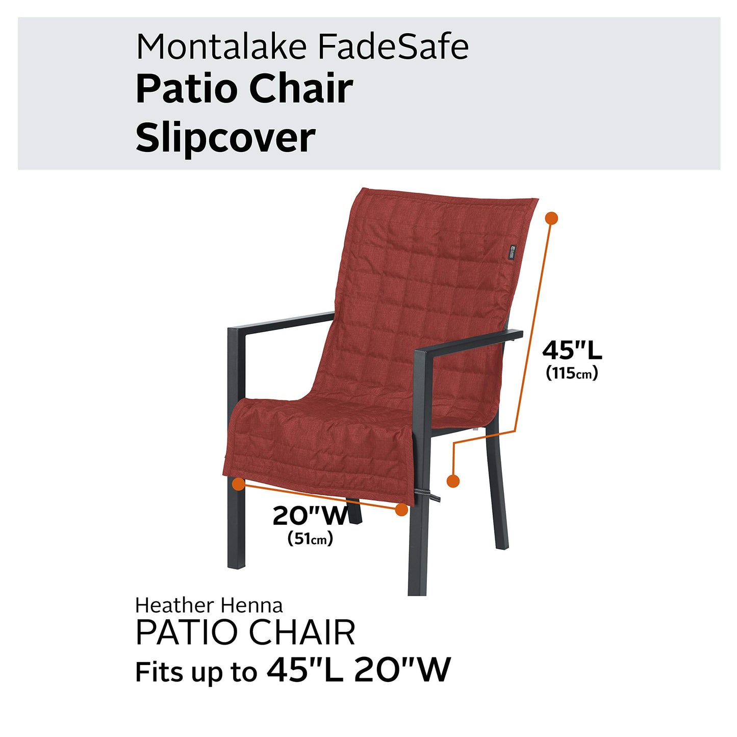 Classic Accessories Montlake FadeSafe Patio Chair Slip Cover, 45" x 20", Heather Henna