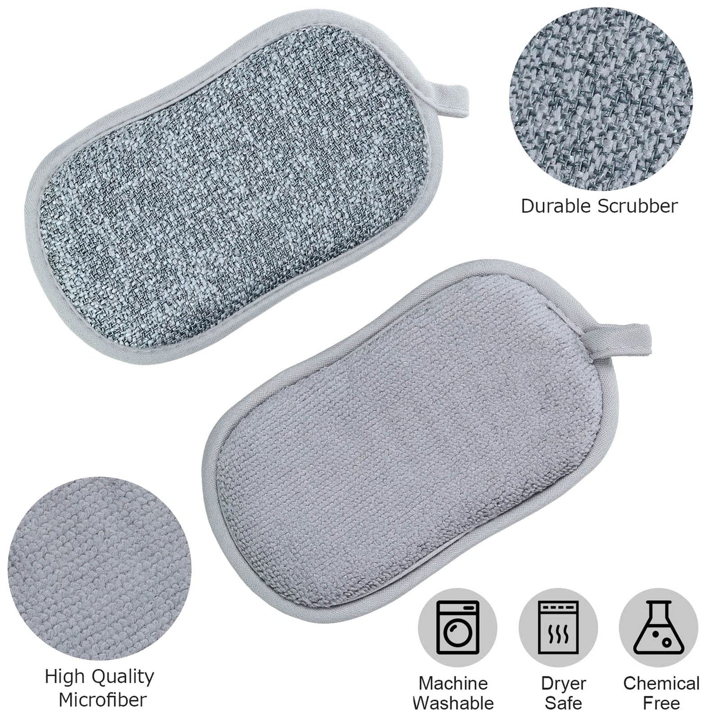 24 Pack Multi Purpose Scrub Sponges Non Scratch Microfiber Sponge Cleaning Dish Scrubber Reusable Dish Sponges for Washing Dishes Along with Heavy Duty Scouring Power for Household Cleaning, Grey