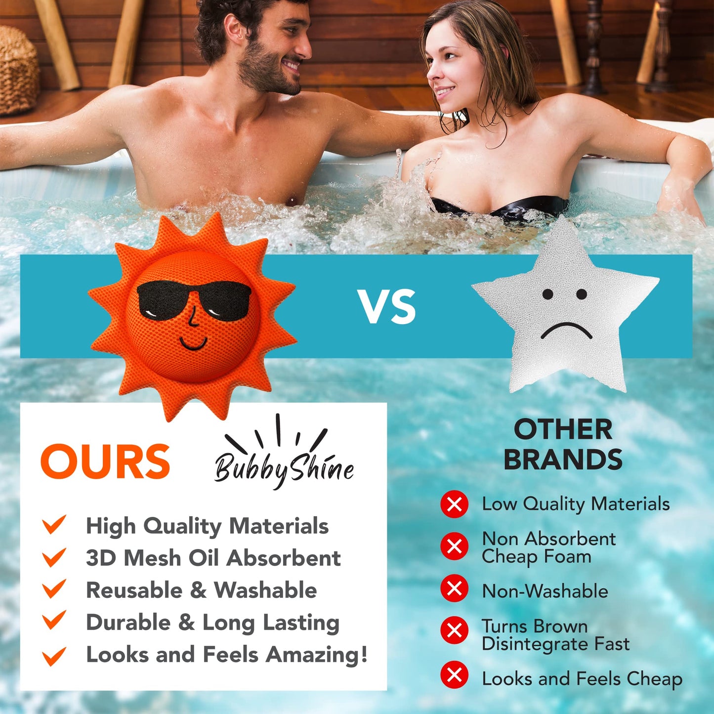 BubbyShine Hot Tub Scum Absorber for Spa Hot Tub Cleaner, Hot Tub Accessories for Adults, Hot Tub Scum Sponge for Hot Tub Oil Absorbing Sponge for Pool Cleaner, Hot Tub Sponge for Scum, 2 Pack