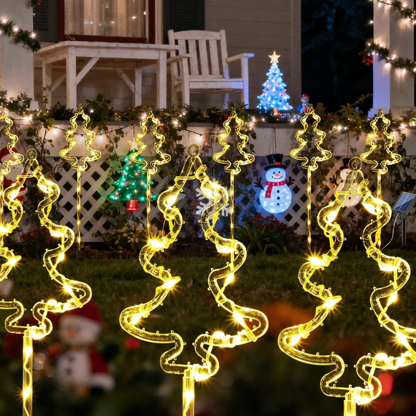 6 Packs Christmas Tree Solar Garden Lights with 8 Light Modes, 21.65 Inches Tall Christmas Outdoor Garden Light with 20 LEDs Each, Solar Outdoor Xmas Decor for Garden, Path, Patio (Warm White)