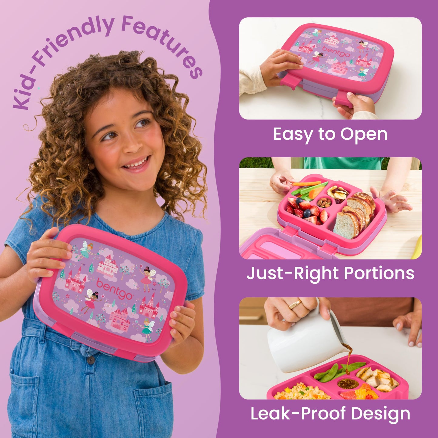 Bentgo Kids Prints Leak-Proof, 5-Compartment Bento-Style Kids Lunch Box - Ideal Portion Sizes for Ages 3 to 7 - BPA-Free, Dishwasher Safe, Food-Safe Materials - 2021 Collection (Fairies)