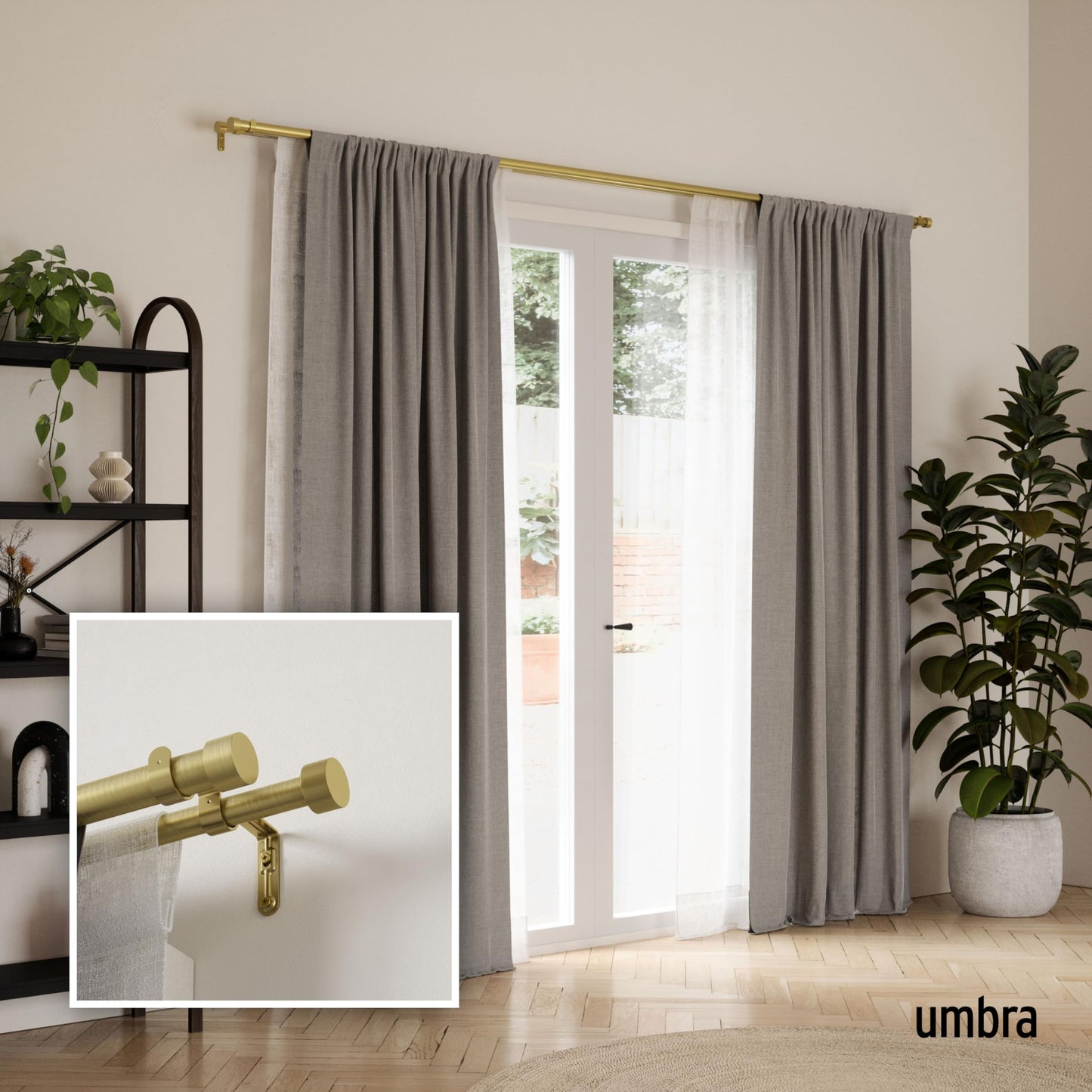 Umbra Cappa Double Curtain Rod, Includes 2 Matching Finials, Brackets & Hardware, 66 to 120-Inch, Gold
