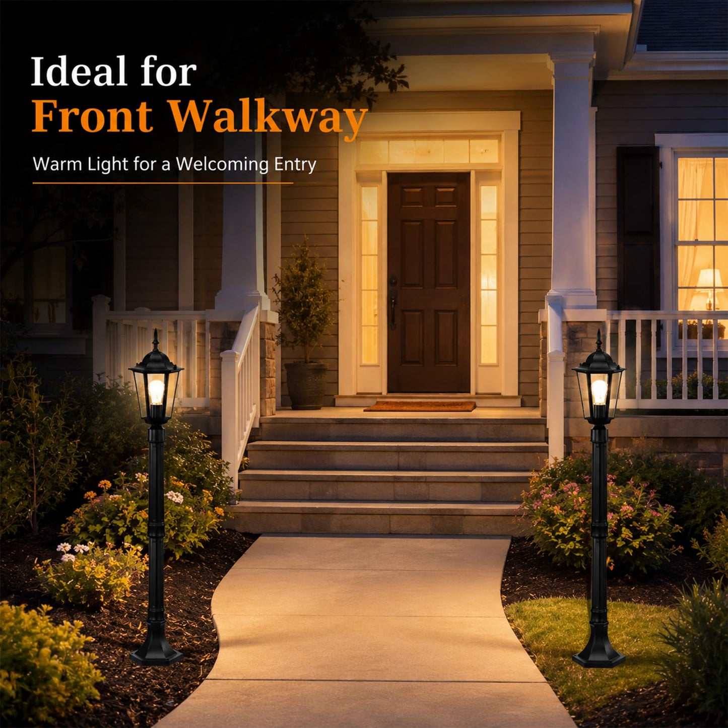 42" Outdoor Post Light Fixture, Hardwired Black Surface Mount Lamp Post Light with Clear Glass, Adjustable Height Aluminum Outdoor Pole Light, E26 Post Lantern for Yard, Garden, Driveway, Patio
