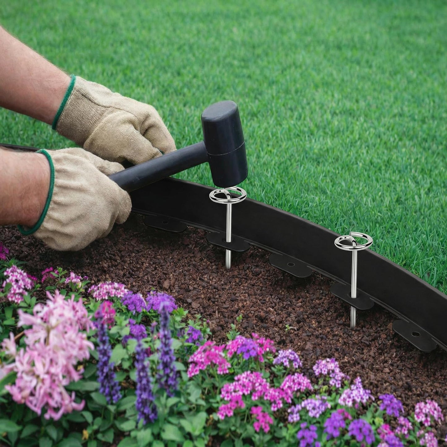 ESRYHWA Garden Edging 49FT Landscape Edging Kit 3 Inch Height Plastic Garden Border No Dig Lawn Border for Yard Flower Bed with 50 Stakes