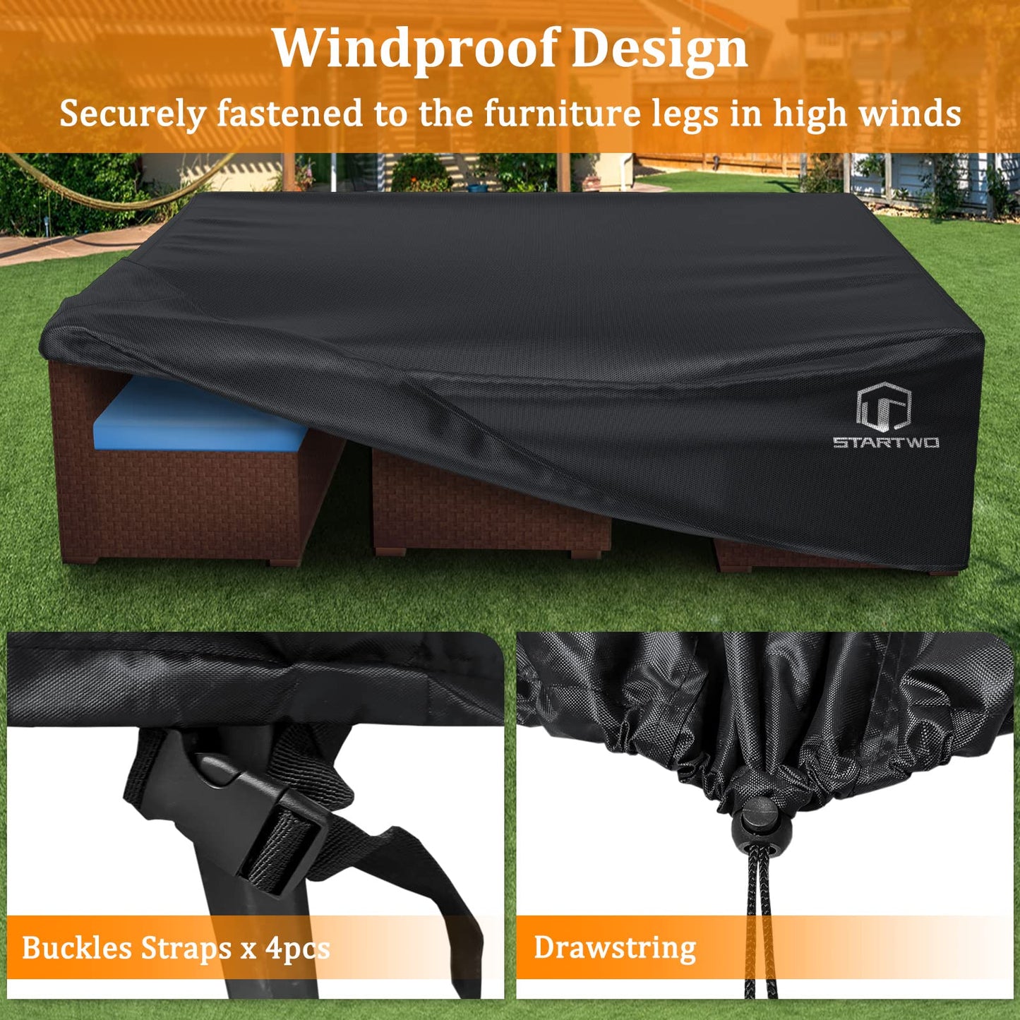 STARTWO Patio Furniture Covers, Heavy Duty Waterproof Outdoor Furniture Covers for 7-9 Pieces Sectional Sofa,8-12 Seats Table Chairs,Windproof Buckles, UV Protection Anti-Fading
