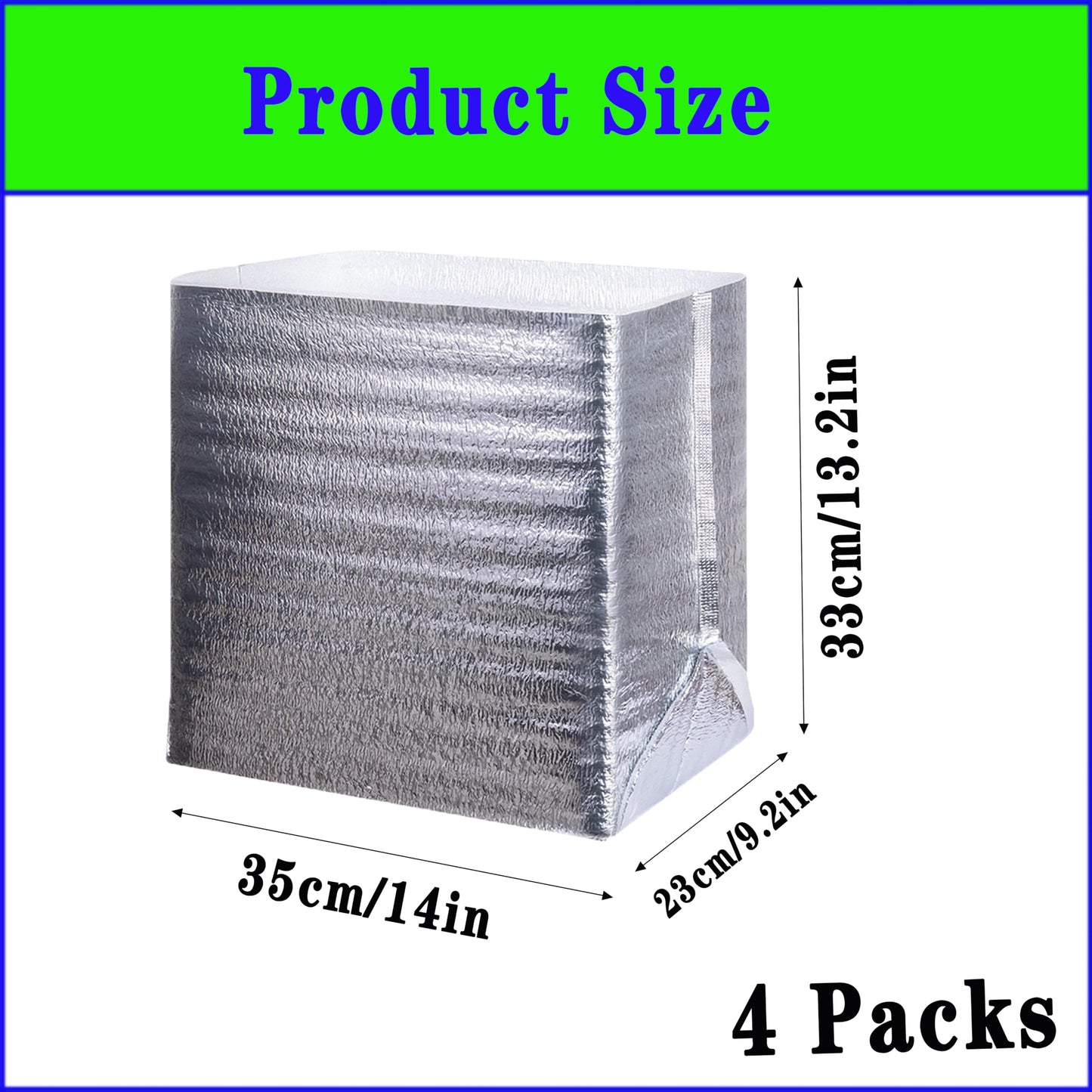 4 PACKS Reusable Insulation Bags Thermal Box Liners ,14 x 9.2 x 13.2 in Foil Thermal Box Liners for Takeaway packing insulation， Lunch Box Shopping Bag Insulation Lining Waterproof Insulation Package
