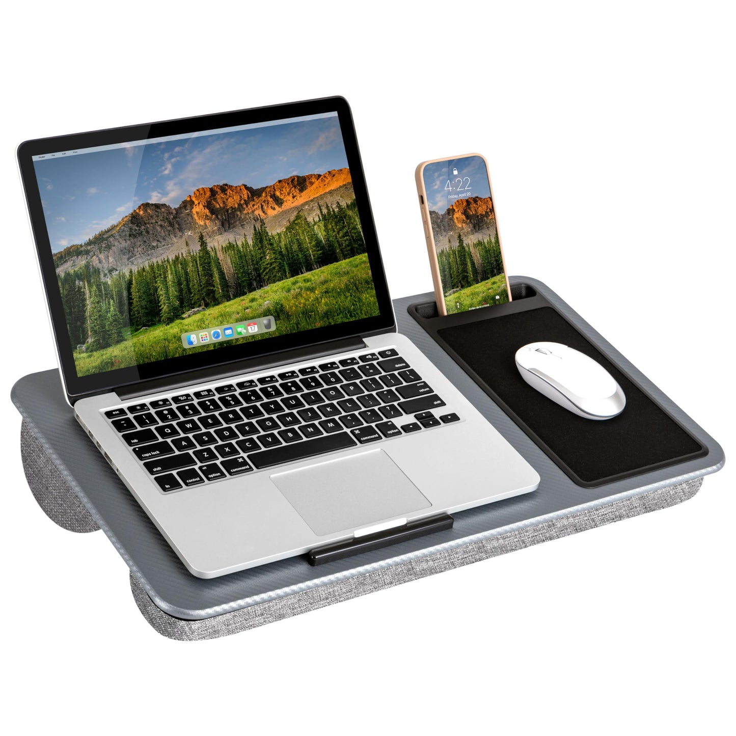 LapGear Home Office Lap Desk with Device Ledge, Mouse Pad, and Phone Holder - Silver Carbon - Fits Up to 15.6 Inch Laptops - Style No. 91585