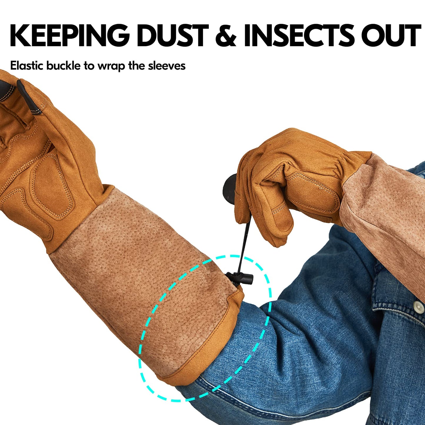 Vgo 1 Pair Men's Gardening Gloves and Pruning Gloves, Extra-Long Pig Leather Sleeves Gauntlet(Size M, Brown, SL6592M)