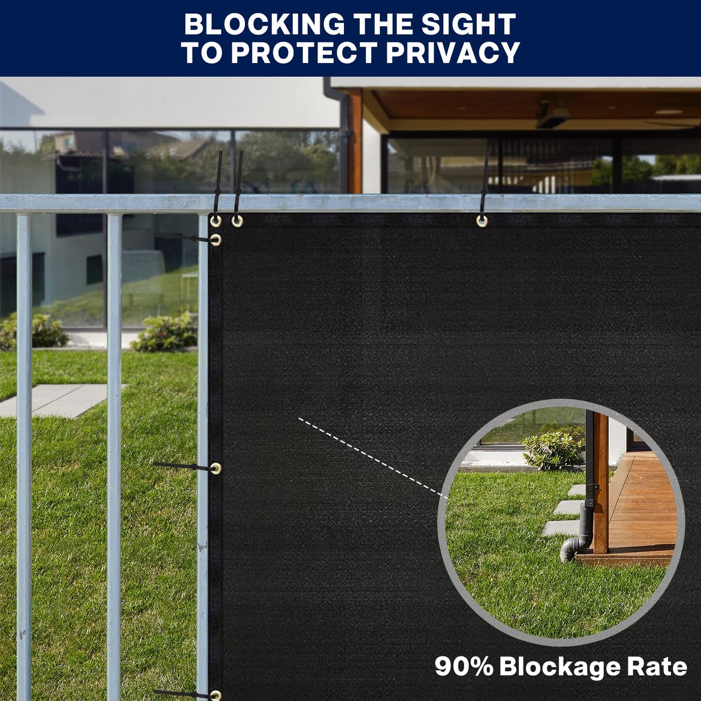 Duerer Privacy Fence Screen 5 x 32.8ft Black Fence Covering Heavy Duty 170GSM Commercial Windscreen Fencing Mesh Shade Net Cover, UV Protection 90% Blockage Outdoor Backyard, Patio with Cable Ties