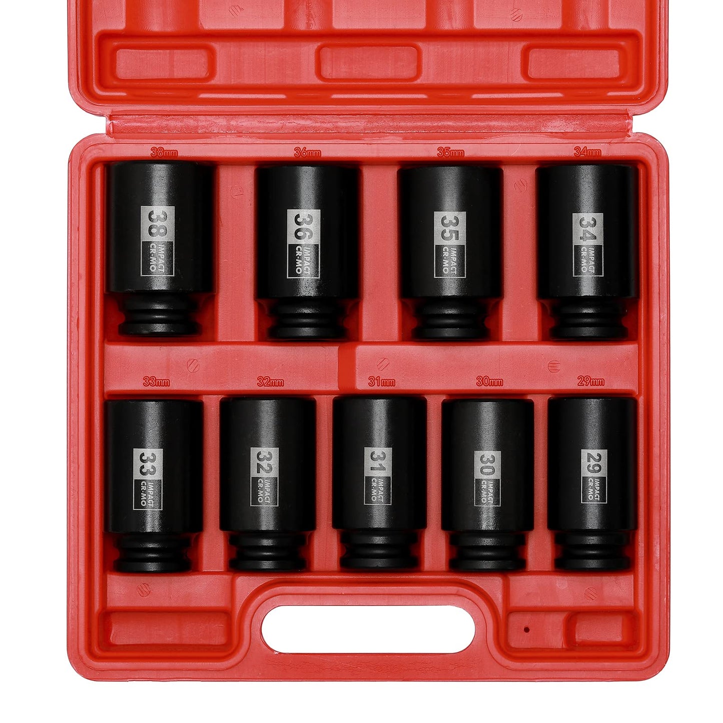 Mayouko 9PCS 1/2 Inch Drive Deep Metric Impact Socket Set, 29mm - 38mm, Spindle Axle Nut Sockets, Metric, Deep, 6-Point, CR-MO