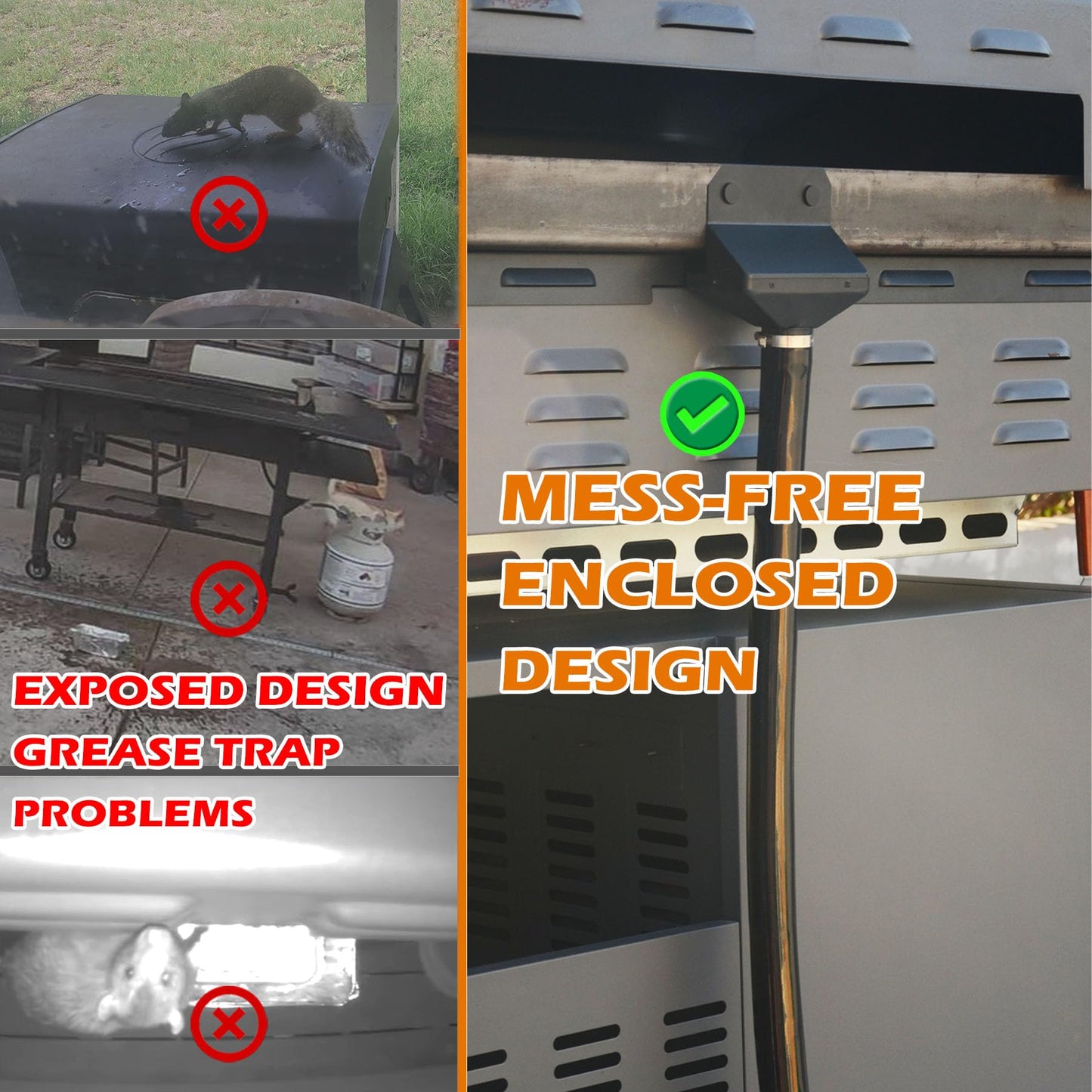 Upgraded Rear Grease Catcher for Blackstone, Enclosed Grease Trap & Grease Funnel with Removable Magnetic Grease Gate & Larger Diameter Silicone Hose, No Clogging, Blackstone Griddle Accessories