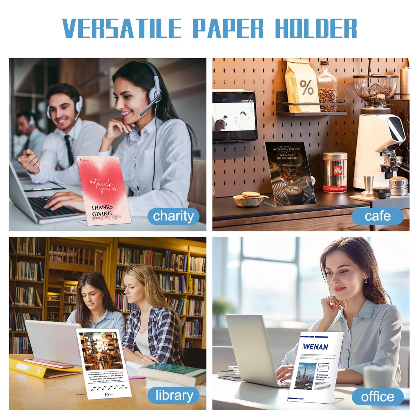 Daofary Acrylic Sign Holder 8.5 x 11, 8 Pack L Shape Clear Plastic Display Stand, Slanted Back Picture Frame Menu Flyer Paper Display Stand up Table Top Sign Holders for Restaurant, Office and School