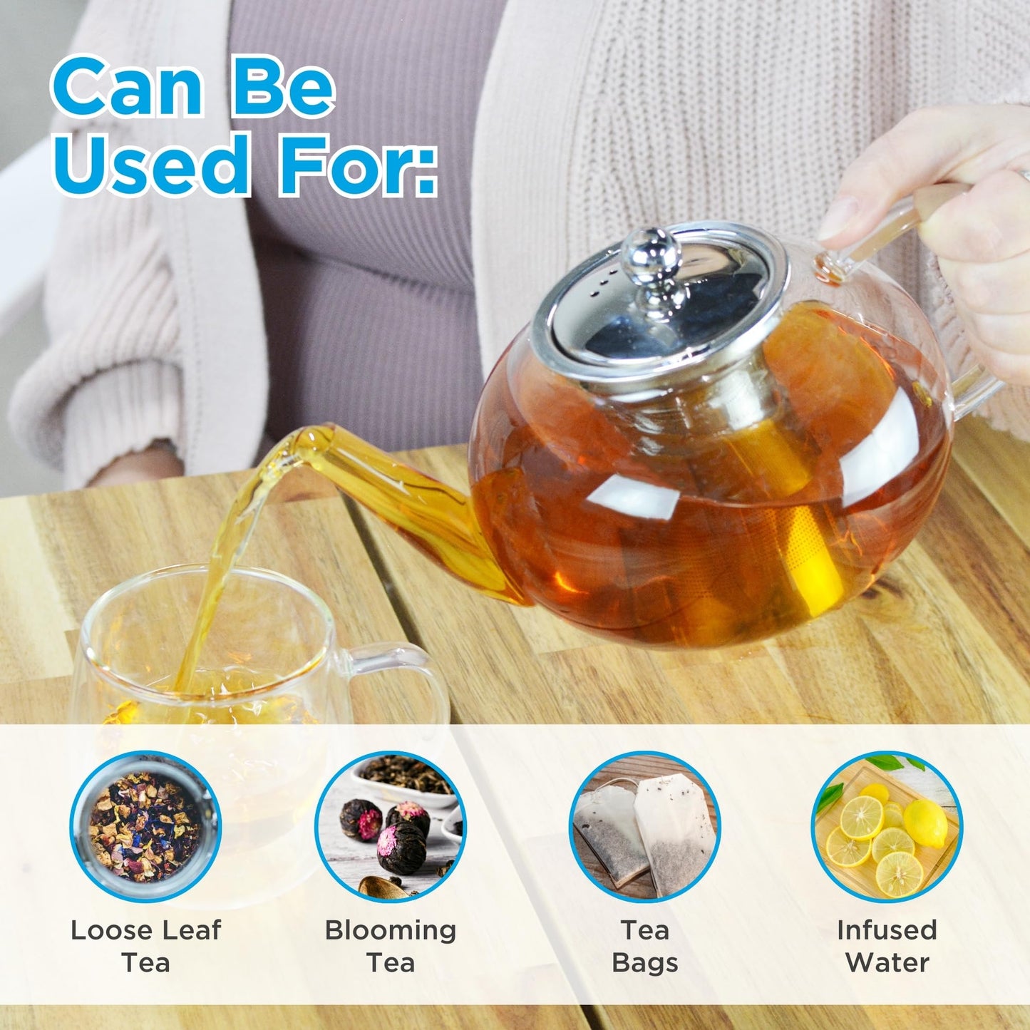 GROSCHE - Joliette Borosilicate Glass Teapot with Stainless Steel Infuser - 4 Cup Glass Teapot with Removable Strainer for Loose Leaf & Herbal Tea, Dishwasher Safe, Canadian Brand! 1250ml 42 fl. oz