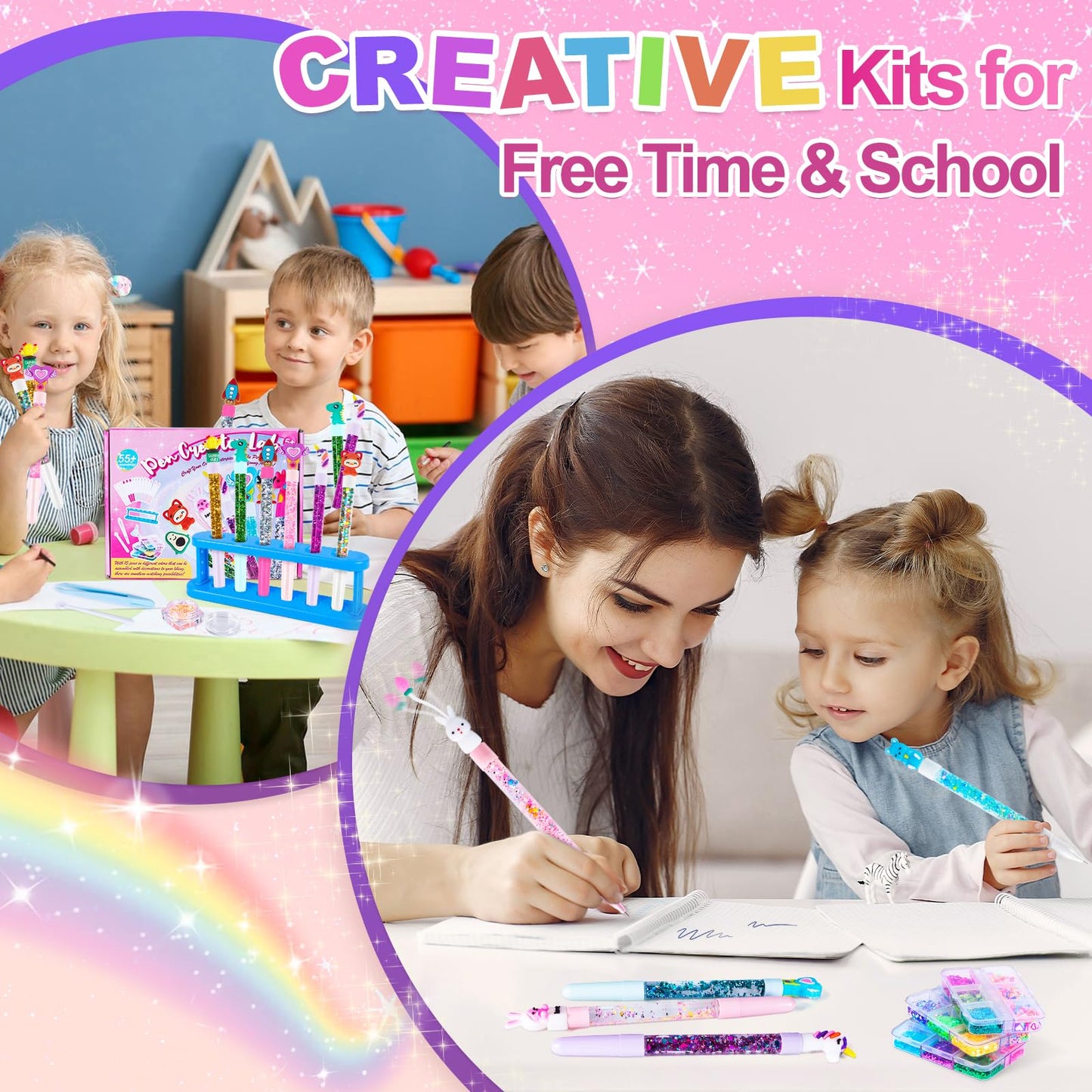 Subao DIY Pens Marker for Kids, Glitter Gel Pens Kits 15 Pack, Create Your Own Cute Pen, Creative Personalized Pen Set, Art and Craft Kits for Girls Boys Birthday Christmas Gifts