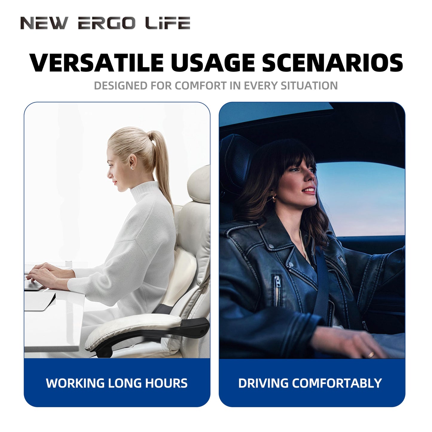 New Ergo Life Lumbar Support Cushion, Memory Foam Back Support for Pain Relief, Ergonomic Waist Cushion for Office Chair, Car Seat, and Home, Removable & Washable Cover