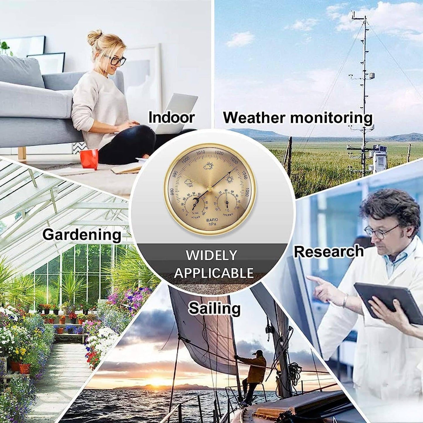 3-in-1 All-Season Wall Hanging Thermometer, Barometer, Hygrometer | Accurate Weather Station for Home and Office | Celsius Edition in/Outdoor