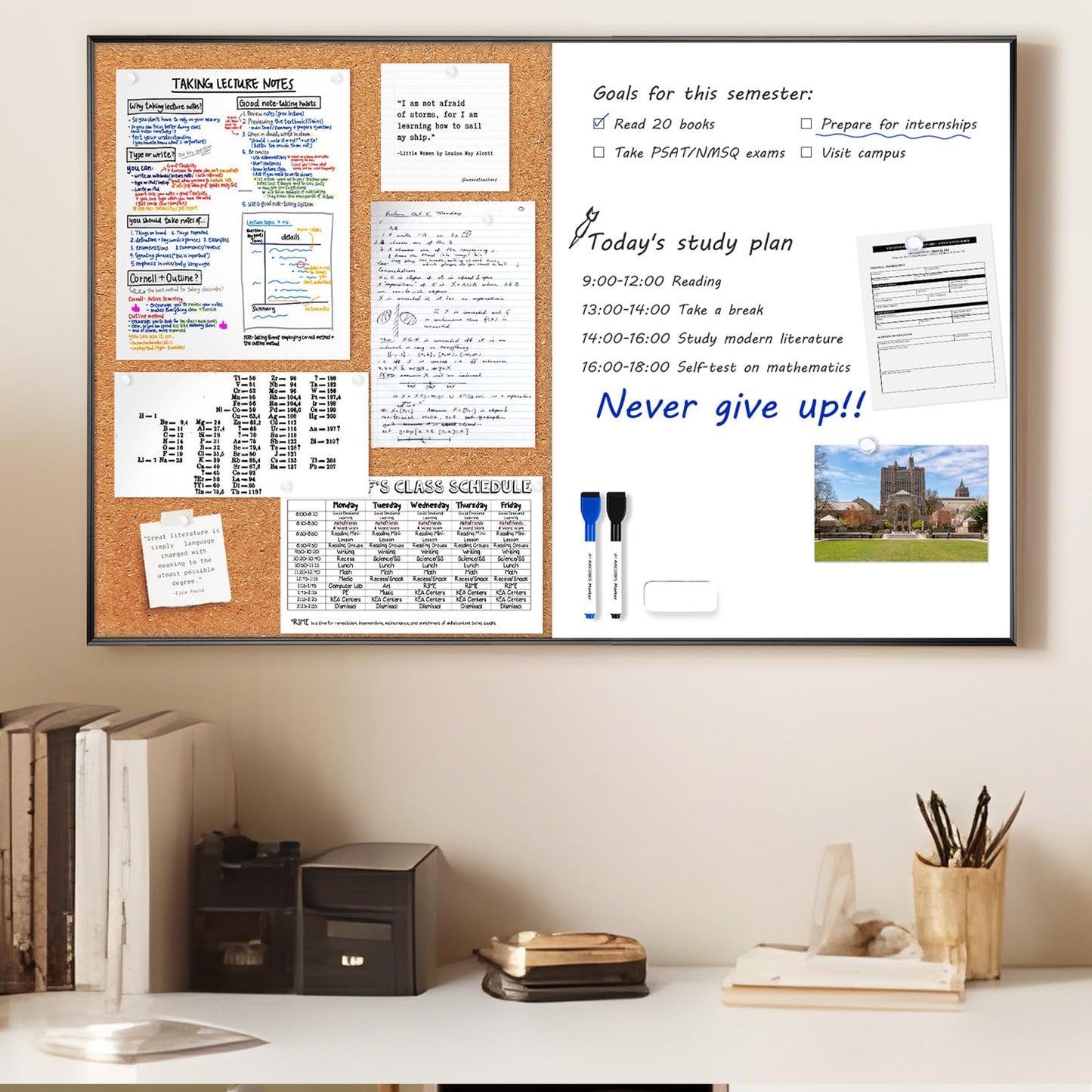 Dry Erase Cork Board Combo, ARCOBIS 36"X24" Bulletin White Board for Wall, Magnetic Corkboard, Vision Whiteboard for Office,Home,School Black Frame