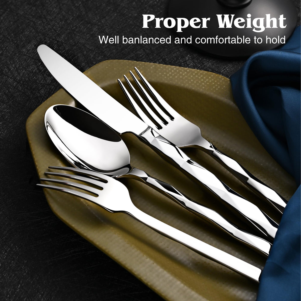 KINGSTONE Silverware Set, Luxury 30 Piece Flatware Set for 6, 18/10 Stainless Steel Cutlery Set with Diamond Cut Pattern for Home, Wedding, Party, Mirror Polished and Dishwasher Safe