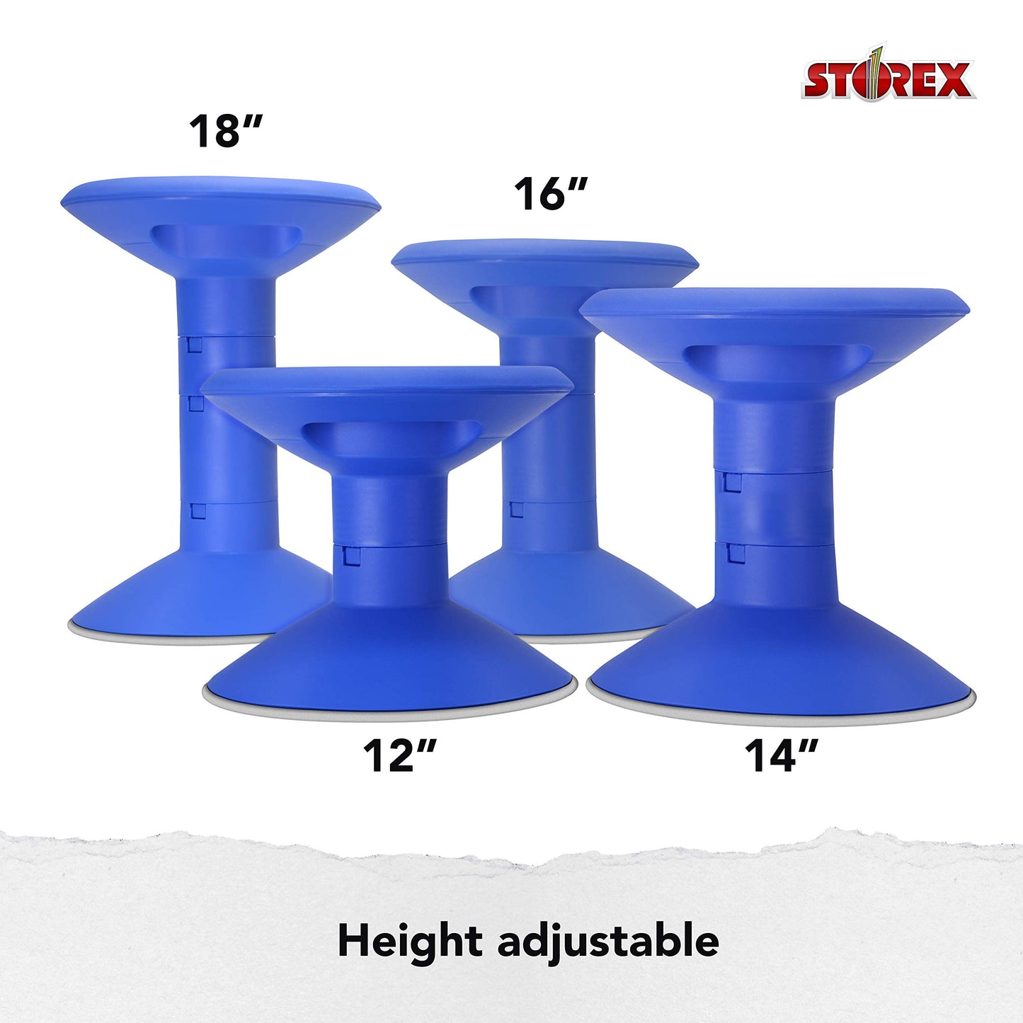Storex 00301U01C Adjustable Wobble Chair, Non-Slip Base, 12-18 Inch Height, Blue