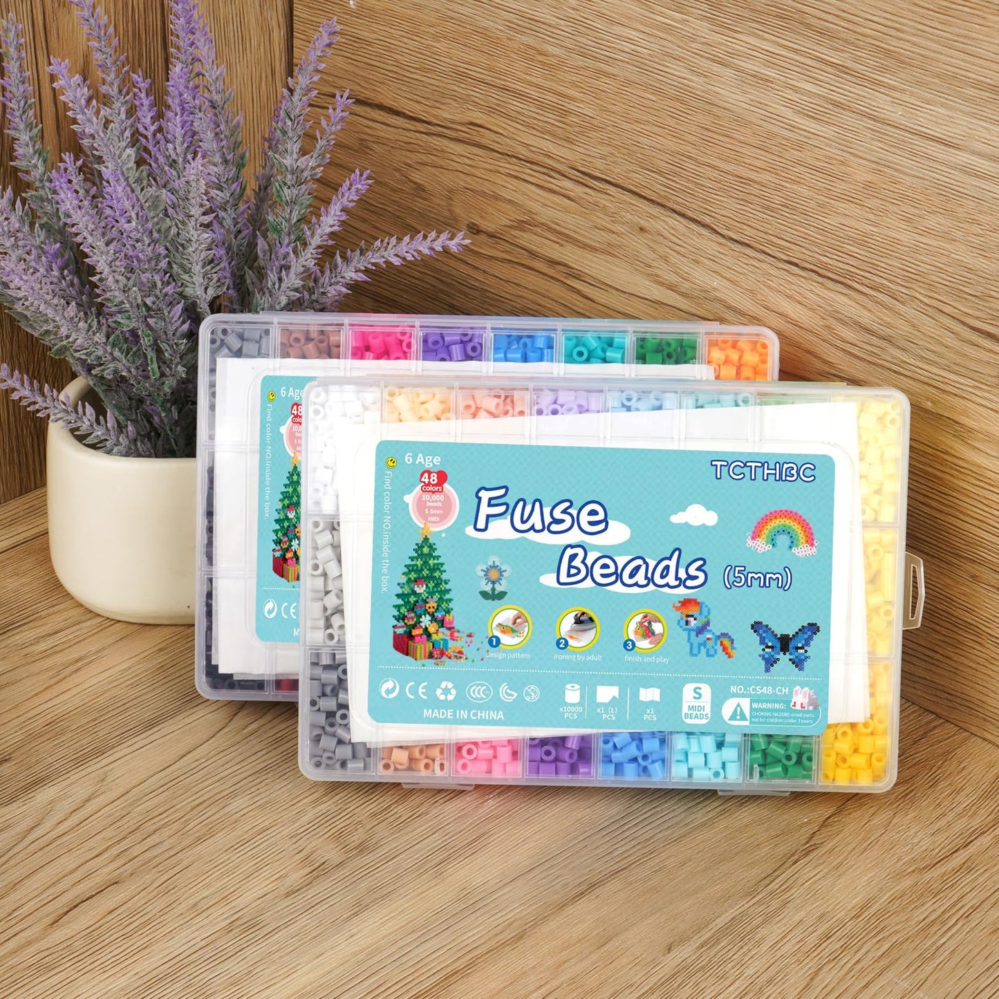 Tcthbc Fuse Beads 10,000pcs Melty Beads in 48 Colors, 5mm Iron Beads Compatible Perler and Hama Beads 2 Boxes