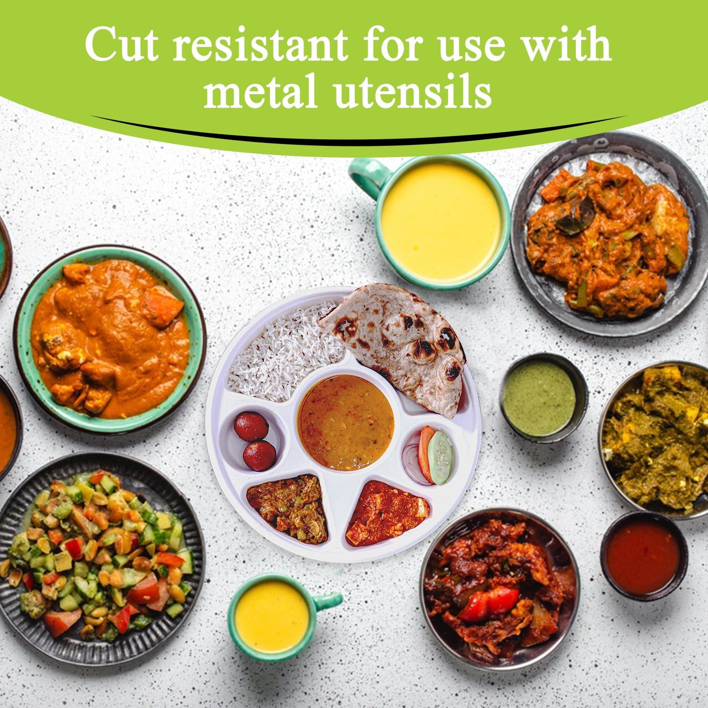 three leaf 7 Compartment Bagasse Round Plate, 50 Ct. Heavy-Duty- Super Strong- Natural- Eco-Friendly Disposable Bagasse Plates, 100% Biodegradable 7 Compartment Plates