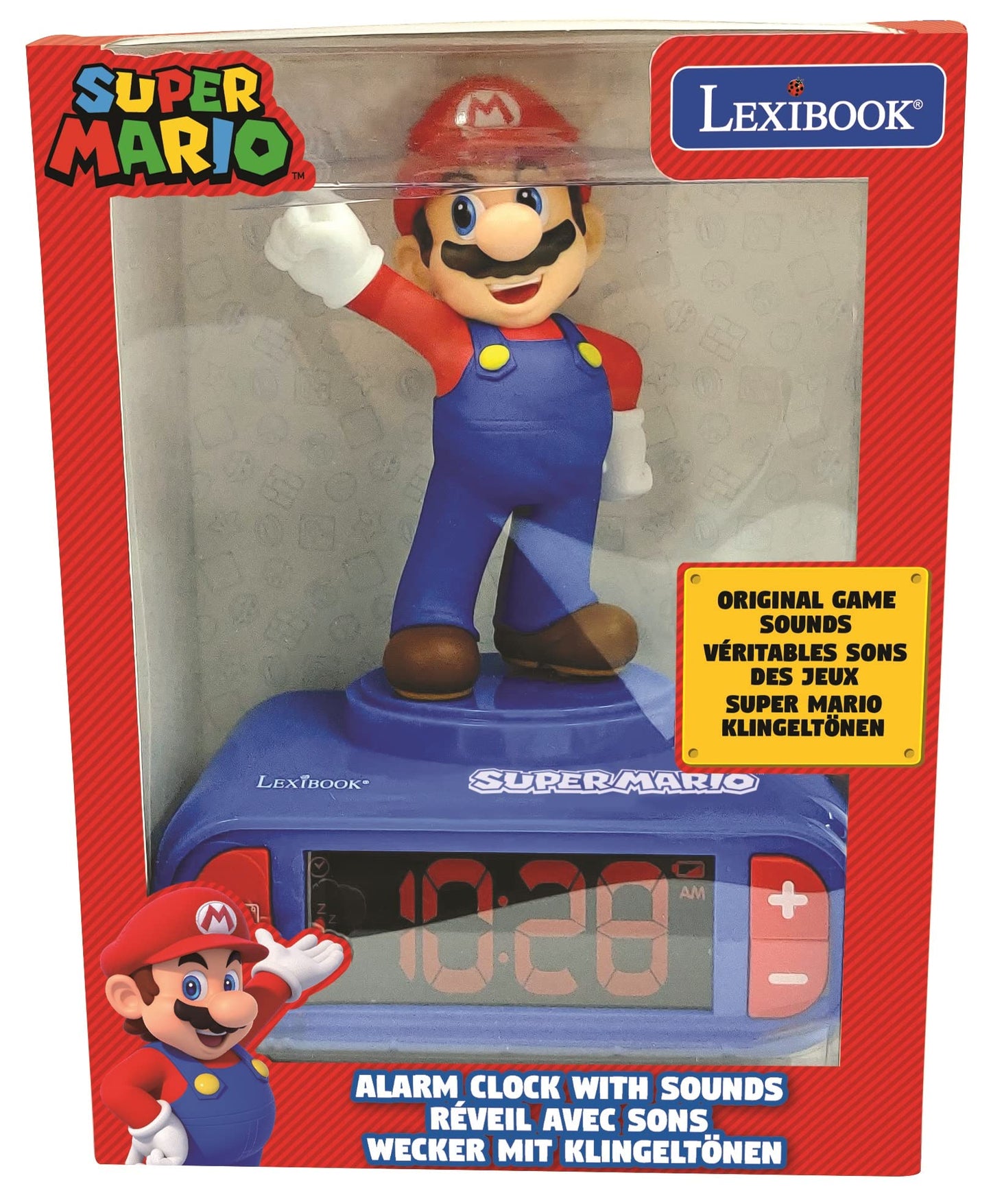Lexibook Nintendo Super Mario Alarm Clock, from 3 Years, with LCD Digital Display, Child Remover, Blue/Red RL800NI