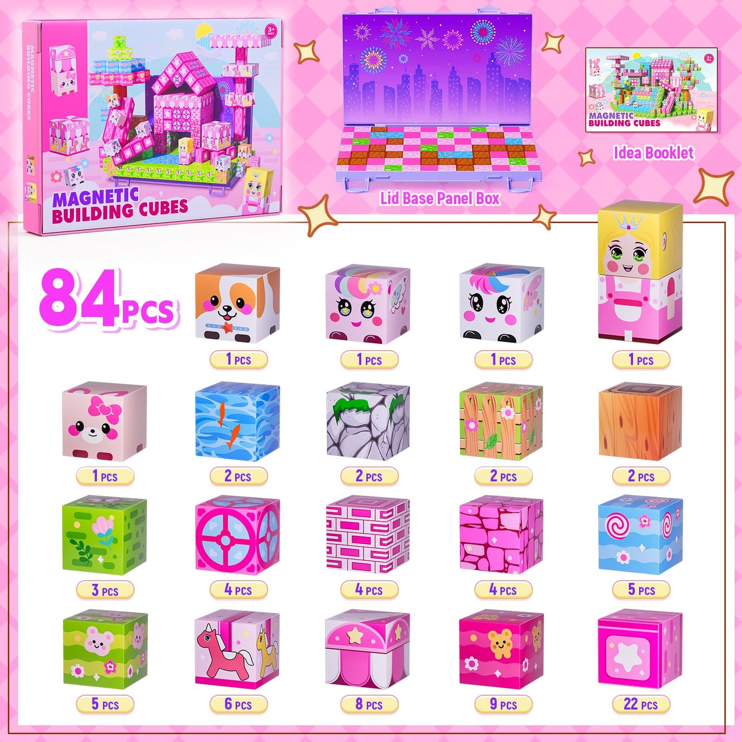 Magnetic Blocks, Magnetic Building Blocks,STEM Constructions Magnet Blocks for Kids, Boys and Girls Age 3+ Years Old, Building Toys Gifts for Kids 84PCS 1" Large Size