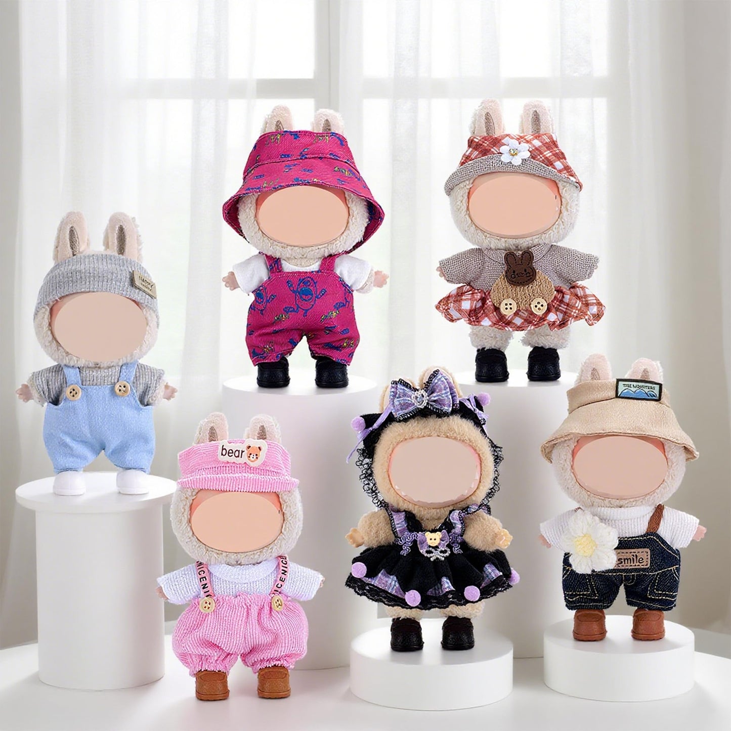ebuddy 6 Sets Doll Clothes for 17 cm Plush Doll - Fashion Overalls Ensemble Adorable Outfits Collection (Clothes Only)