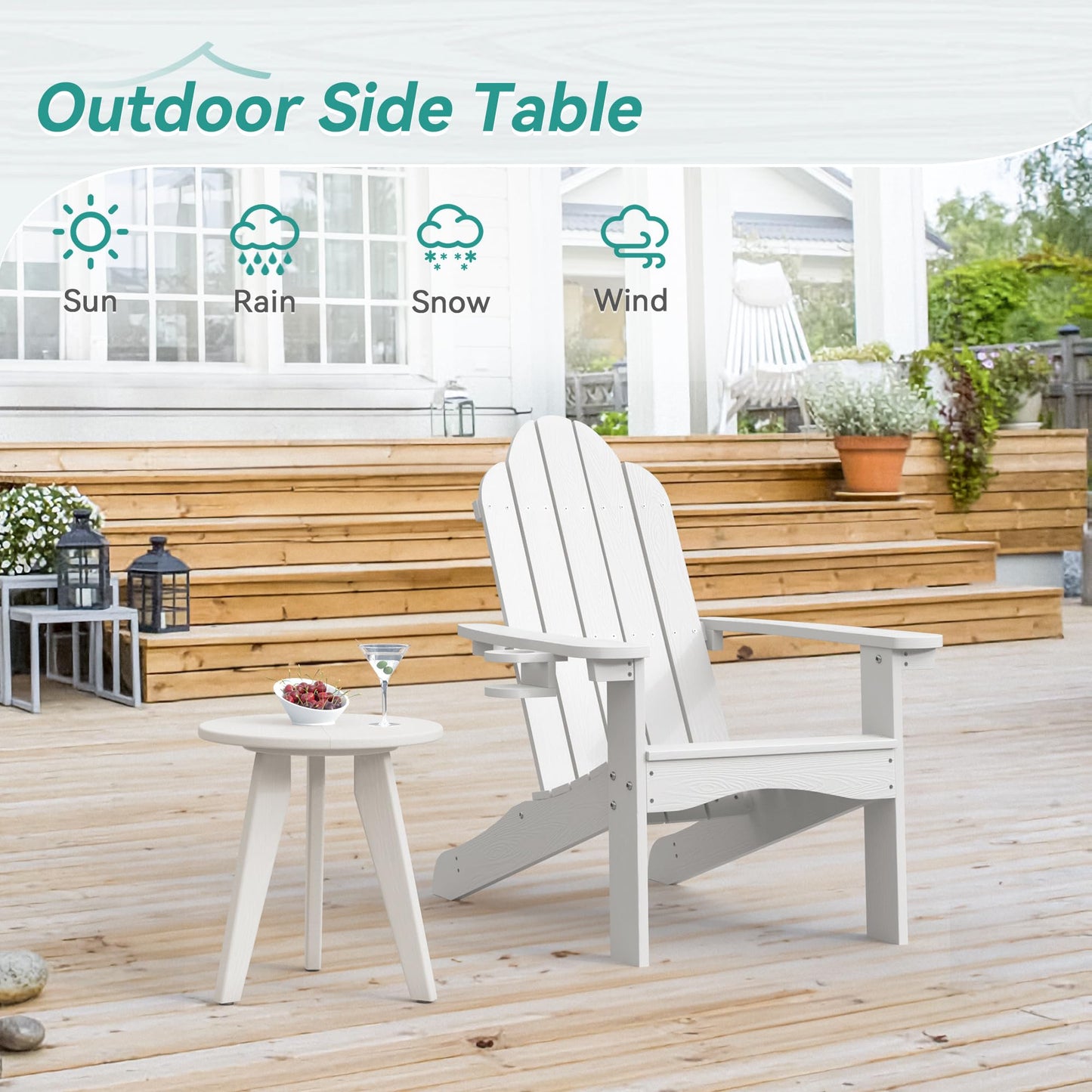 Homenjoy HDPE White Round Outdoor Table, Weather-Resistant, 15.8x15.8x16.7 inches, 150lbs Load Capacity, Modern Design, End Table for Patio, Porch, Deck, Living Room, Bedroom, Plant Stand