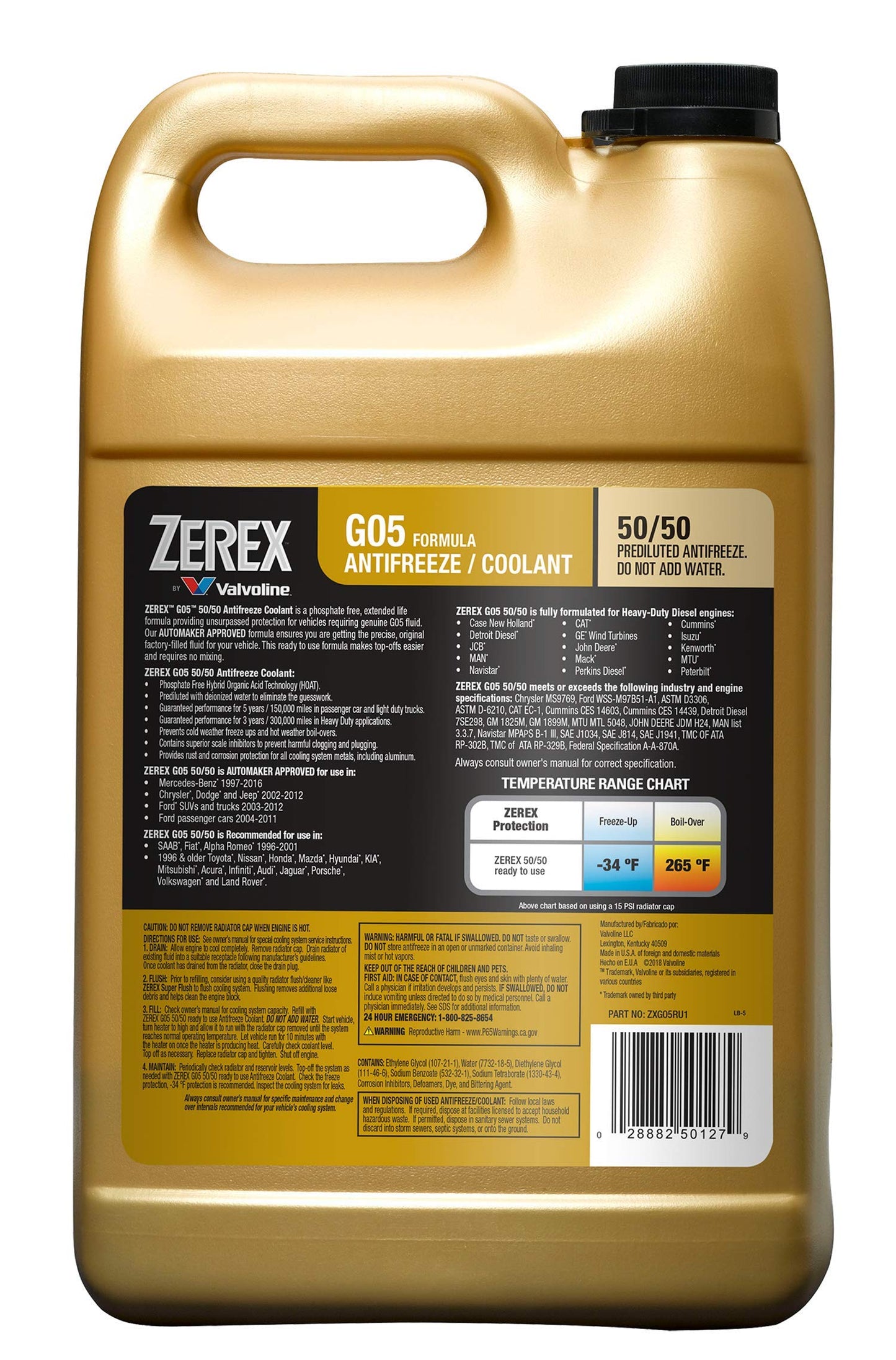 Zerex G05 Phosphate Free 50/50 Ready-to-Use Antifreeze/Coolant 1 GA