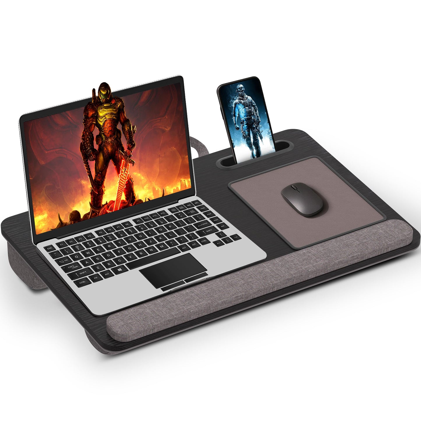 SHOPPINGALL Lap Desk Portable Laptop Stand Desk Fits up to 17" Laptop with Cushion Wrist Rest Mouse Pad, Tablet & Cellphone Holder for Sofa Couch & Bed, Home & Office Portable Desk - SA-BR182C-Black