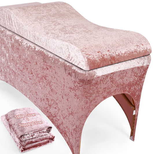 Crushed Velvet Curvy Lash Bed Topper Cover & Massage Table Cover Set, 2PCS Luxurious Protective Covers Machine Washable,Fits Lash Extension Beds,Beauty Spa Msaage Tables,Esthetician