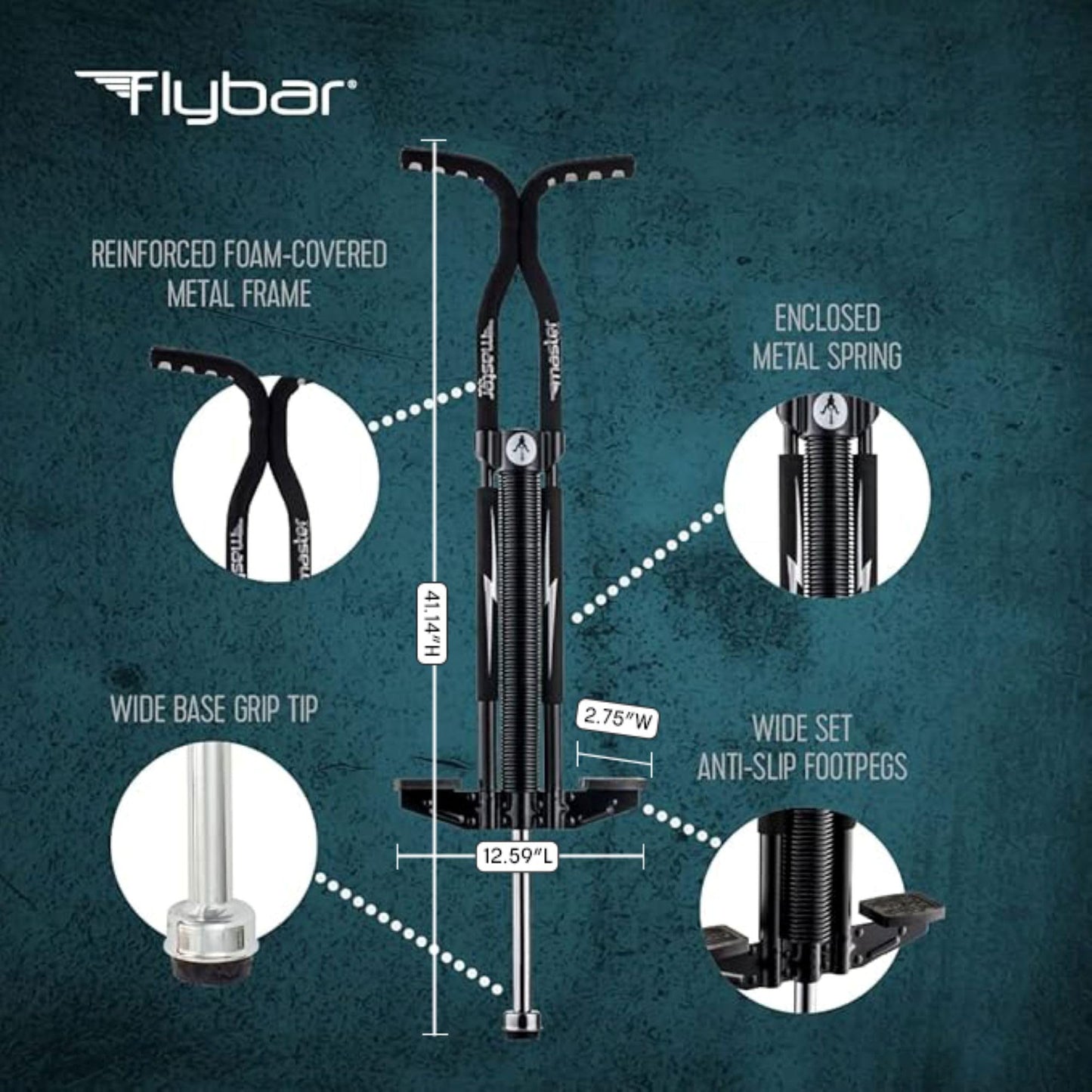 Flybar Master Pogo Stick for Kids, Ages 9+, 80 to 160 Pounds, Easy Grip Handles, Anti-Slip Pegs, Outdoor Toys for Boys, Jumper Toys for Girls, Outside Toys for Kids, Tweens and Teens (Black/Silver)