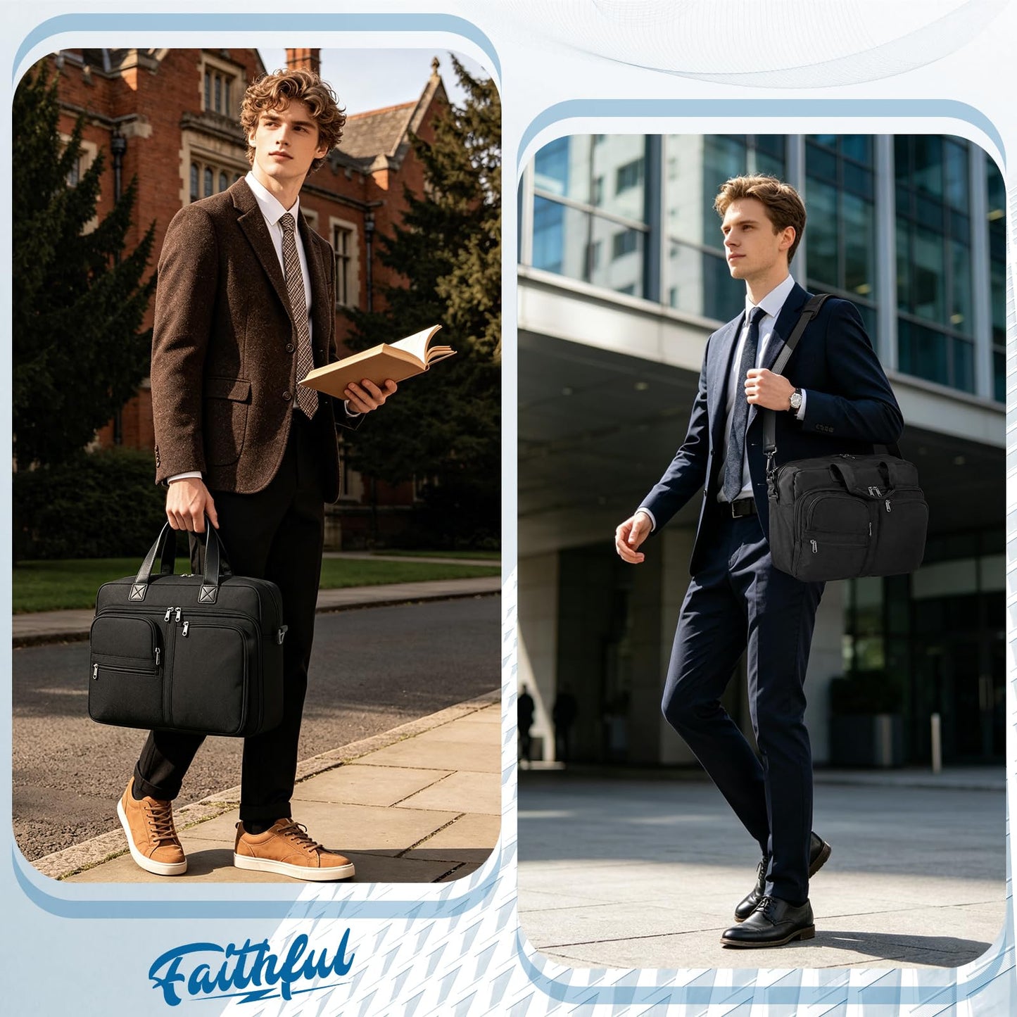 RAINSMORE Laptop Briefcase 15.6 17.3 Inch, Business Messenger Bag for Men, Water-Resistant Laptop Bag for Office, College