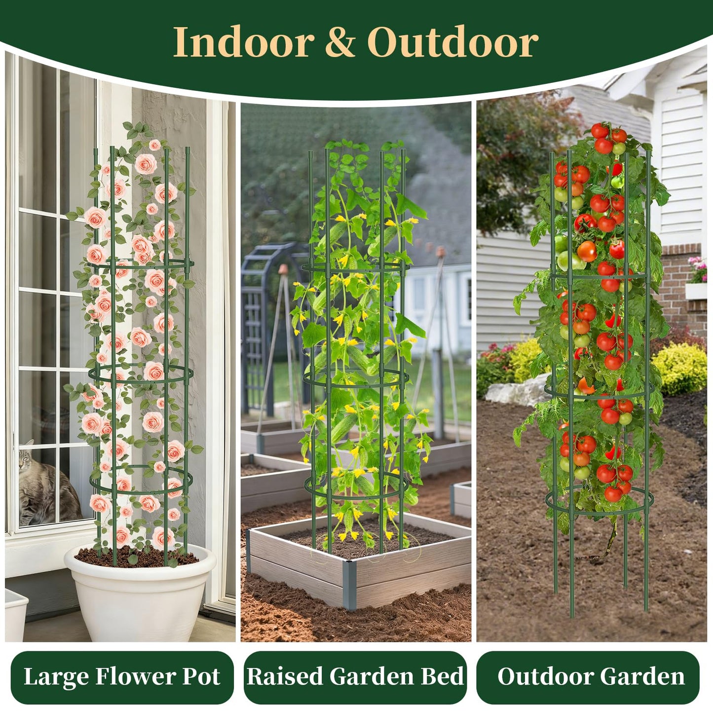 Tomato Cages for Garden, 49" Tall Adjustable Heavy Duty Rust Resistant Tomato Trellis, with Upgraded Coupler for Raised Beds & Pots, Plant Stakes and Supports for Climbing Vegetables, Flowers (4PCs)