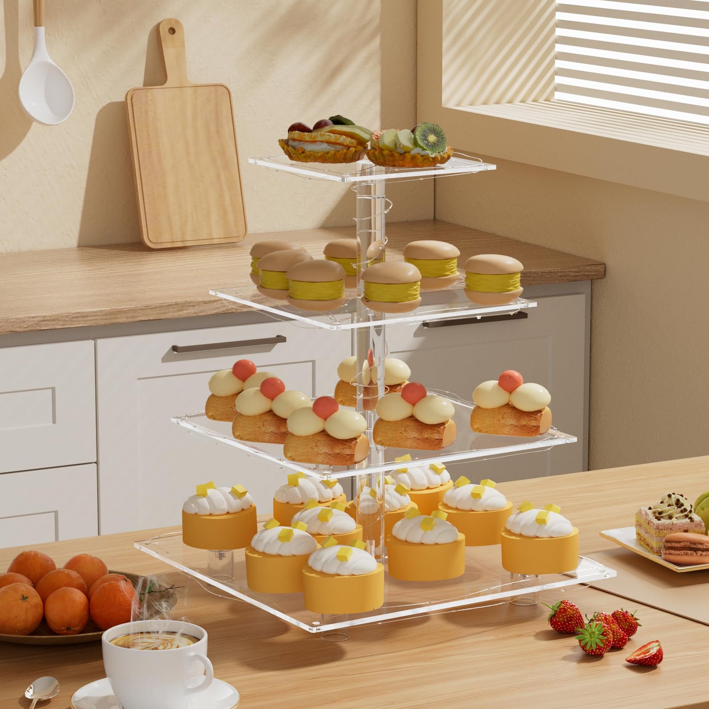 Weddingwish Pastry Stand 4 Tier Acrylic Cupcake Display Stand Cake Stand Dessert Stand Cupcake holder Pastry serving platter Candy Bar Party Décor Wedding Birthday Holidays，Christmas