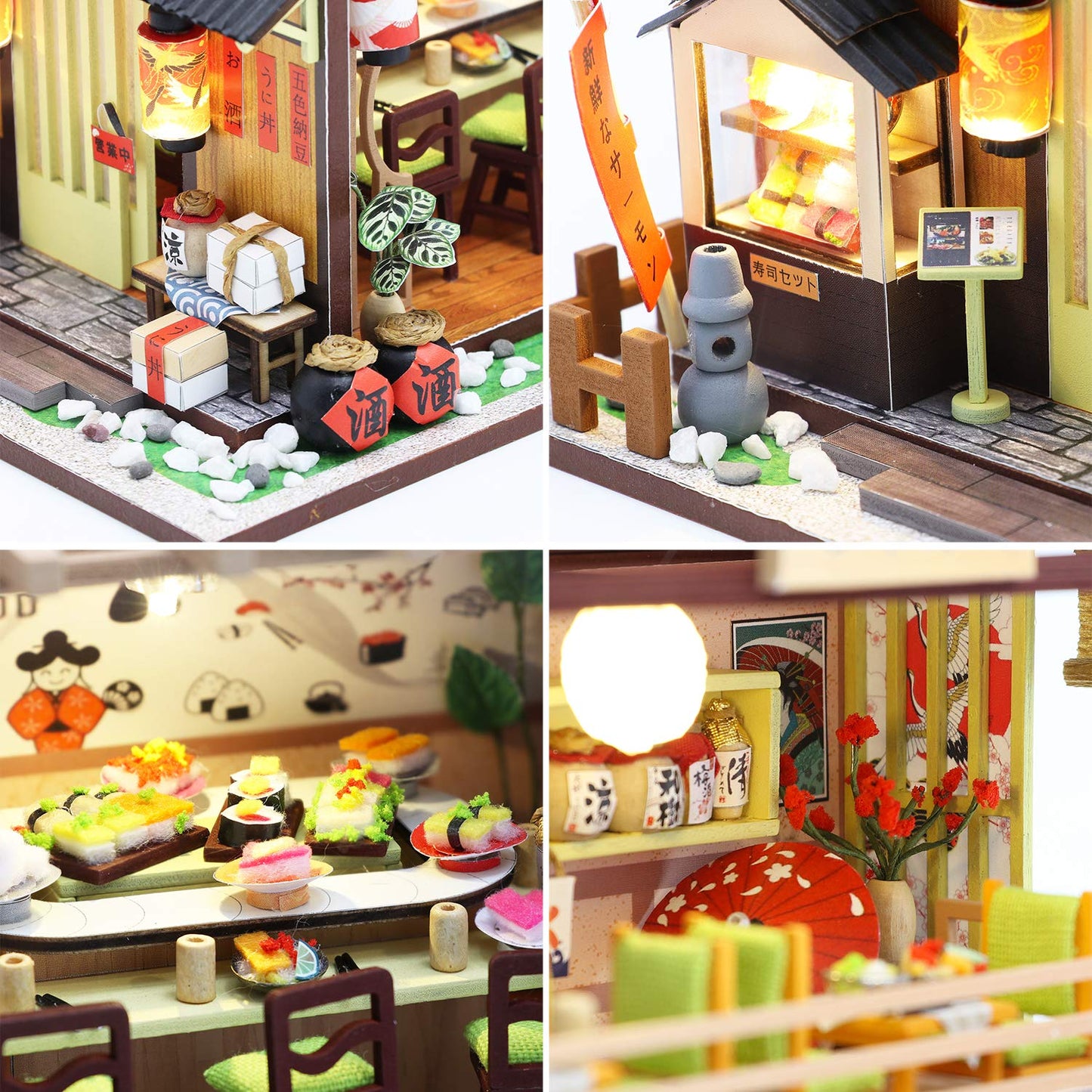 Spilay DIY Dollhouse Miniature with Wooden Furniture,Handmade Japanese Style Home Craft Model Mini Kit with1:24 Scale Creative Doll House Toys for Adult Teenager Gift (Gibbon Sushi)