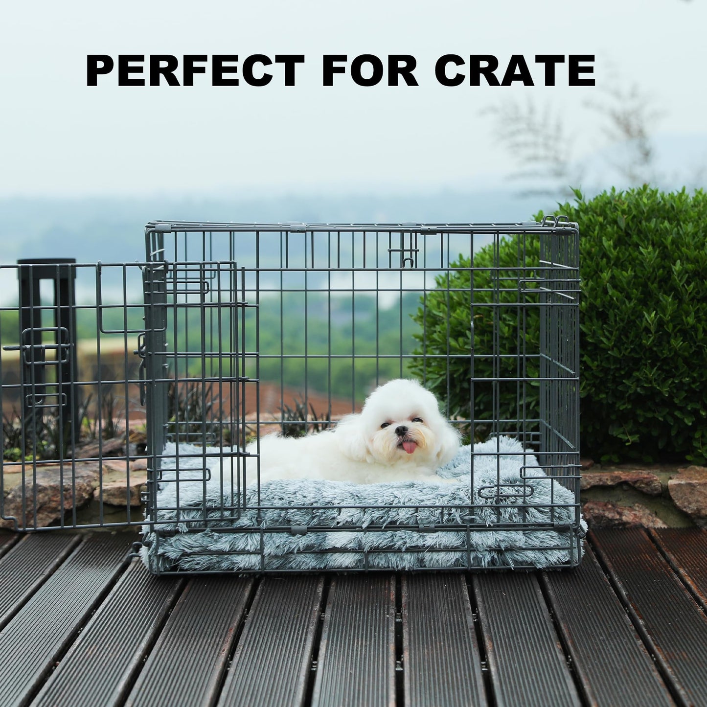 Bedfolks Waterproof Dog Crate Bed,Plush Dog Crate Pad with Removable Cover,Faux Fur Dog Bed for Small Dogs and Cats,Fluffy Washable Dog Kennel Bed 23"x18",Dark Grey