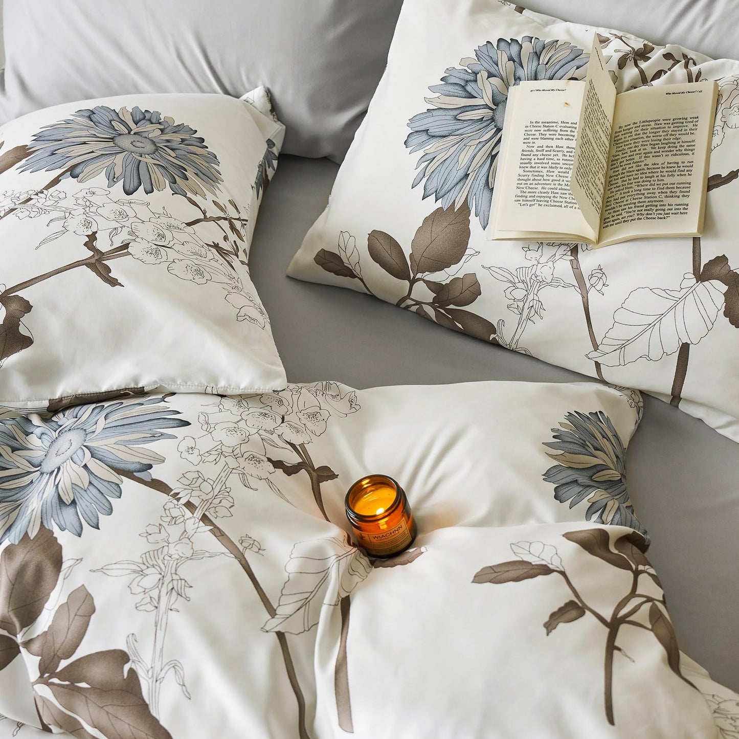 Wake In Cloud - Floral Comforter Set, Botanical Flowers Pattern Printed, Soft Microfiber Bedding (3pcs, King Size)