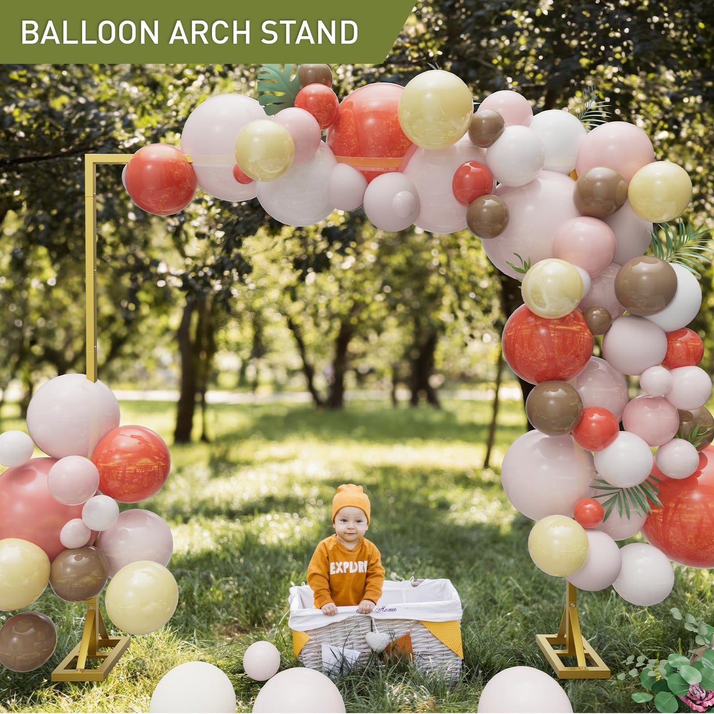 8.2FT Adjustable Backdrop Stand Kit - Square Wedding Arch & Balloon Arch for Photo Booth Background, Baby Shower, Birthday Party Decorations (Portable Frame) (Gold)