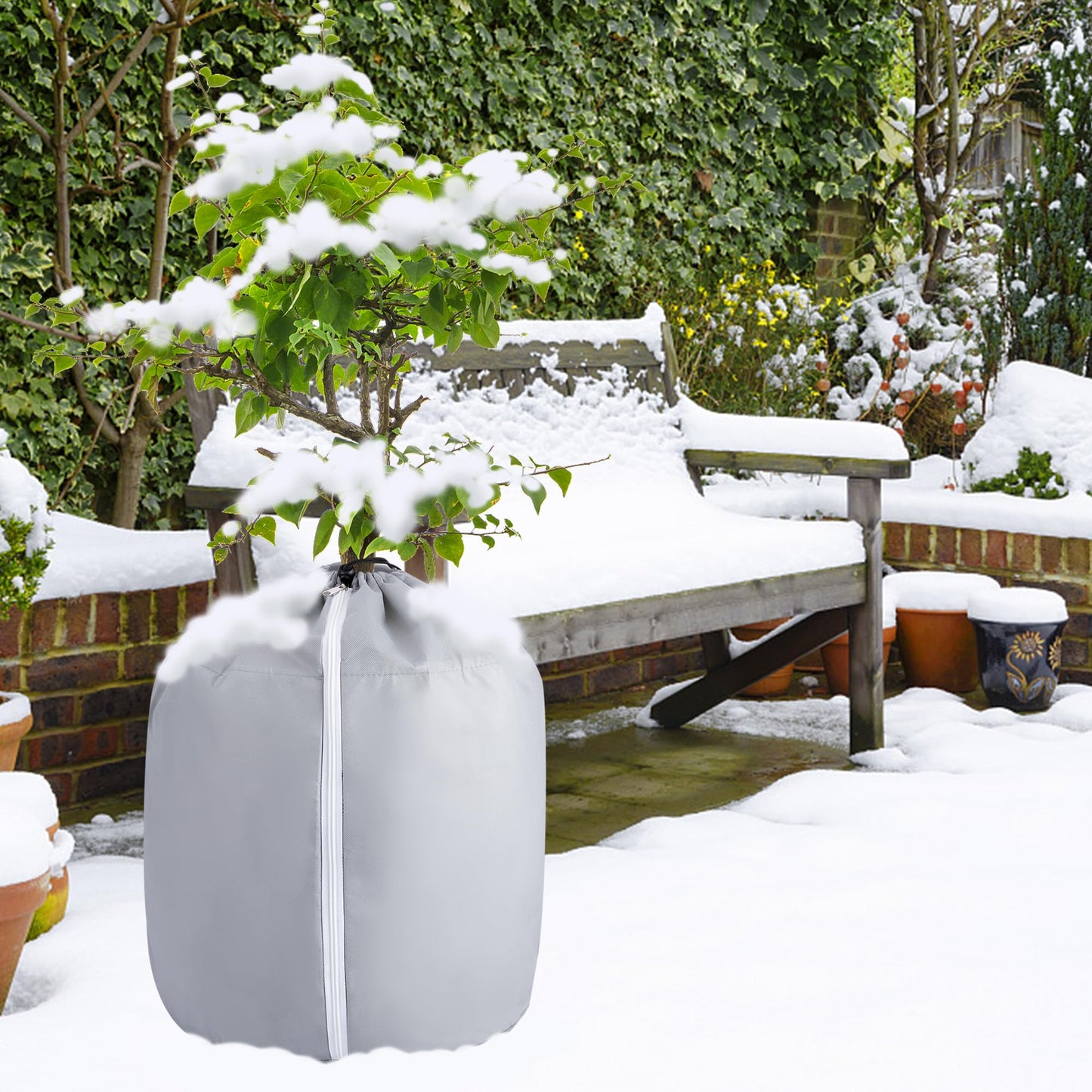 Tlswshsy 2 Pack Plant Winter Protection Pot - 27.6" x 25.6" Flower Pot Protection Bag - Anti-Frost Winter Pot Plant Cover with Drawstring and Zipper for Winter Outdoor Fruit Trees Potted Plants Shrubs