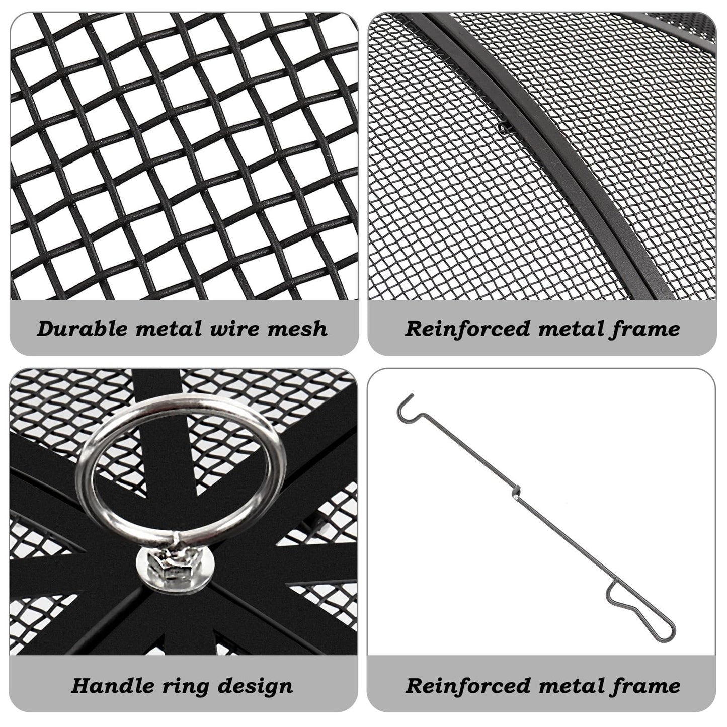 Fire Pot Spark Screen,22 Inch Diameter Fire Pit Screen Cover,Outdoor Patio Easy-Opening Fire Pits Mesh Screen,Firepit Screens Round Cover Mesh Replacement Heavy-Duty Steel Fire Pit Covert