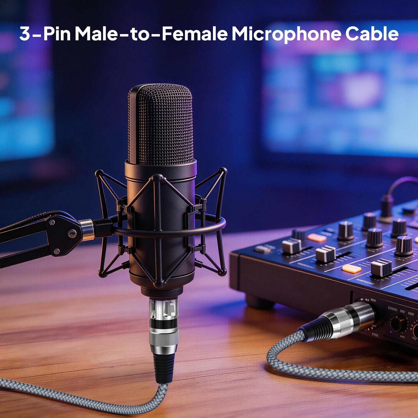Elebase XLR Microphone Cable 20FT,2 Pack XLR Male to XLR Female Mic Cord,3-Pin Balanced Shielded XLR Wire for Microphone,Recording Studio,Amplifier,Audio Mixer,Speaker Systems,Karaoke,Podcast,Grey