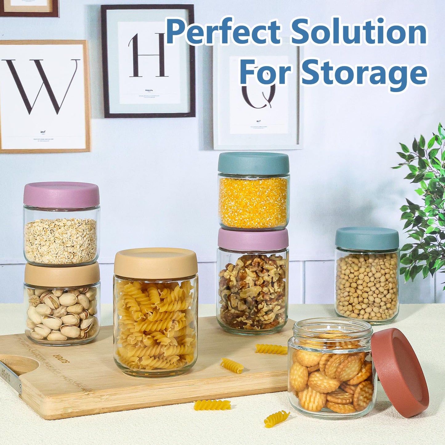 KEYWING 8 Pack Overnight Oats Containers With Lids, 16oz +10oz Wide Mouth Mason Jars with Airtight Lids, Meal Prep Containers Food Storage Glass Jars in Bulk for Snack Yogurt Parfait Spice Sugar