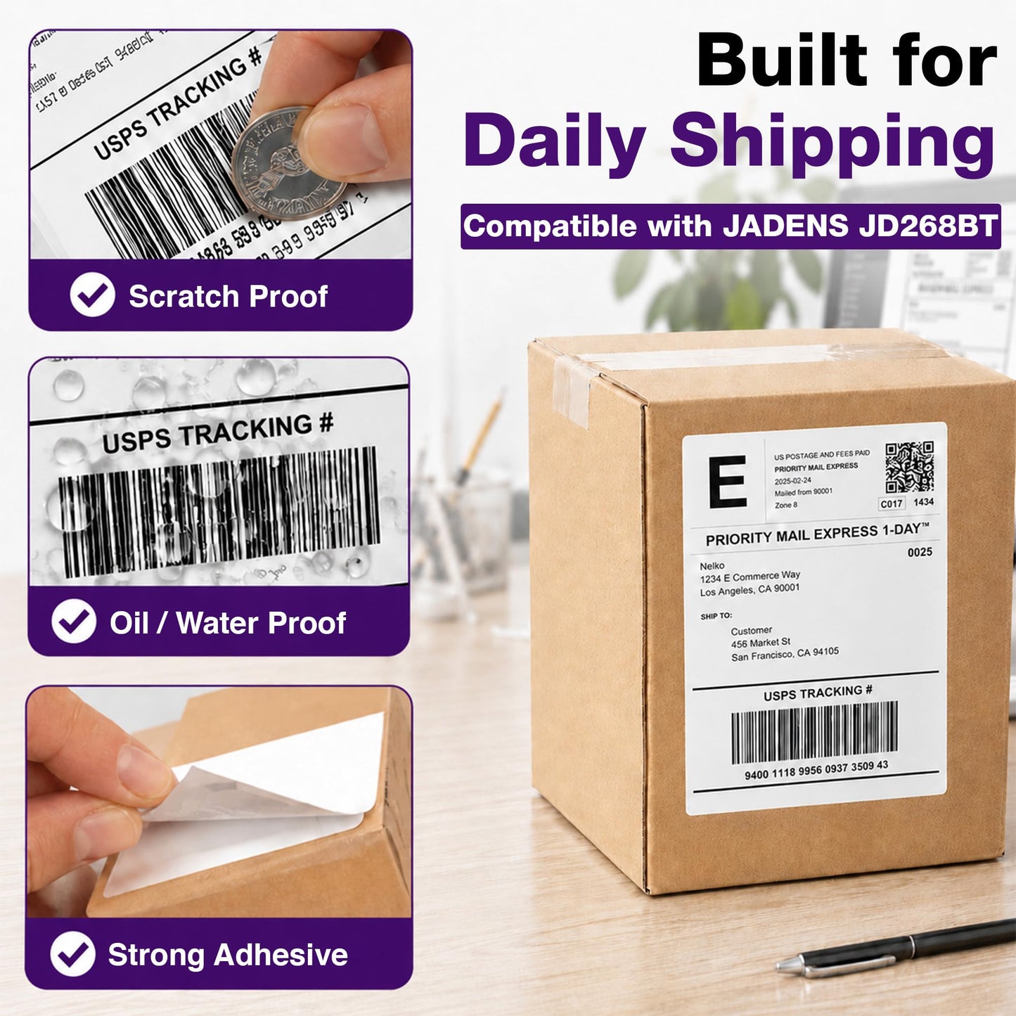 4” x 6” Thermal Shipping Labels – 500 Labels per Stack – Direct Compatible with Jadens Label Printer JD268BT and Other Jadens Models (2 Stacks)