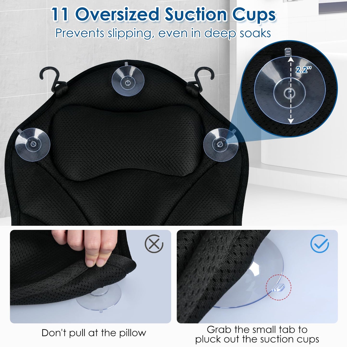 Atsuwell Full Body Bath Pillow for Bathtub, Ergonomic Bathtub Cushion for Neck, Waist, Hip Support, Luxury 3D Mesh Shower Pillow with Non-Slip Suction Cups & Dual Hooks, Pressure Relief, 51'' x17''