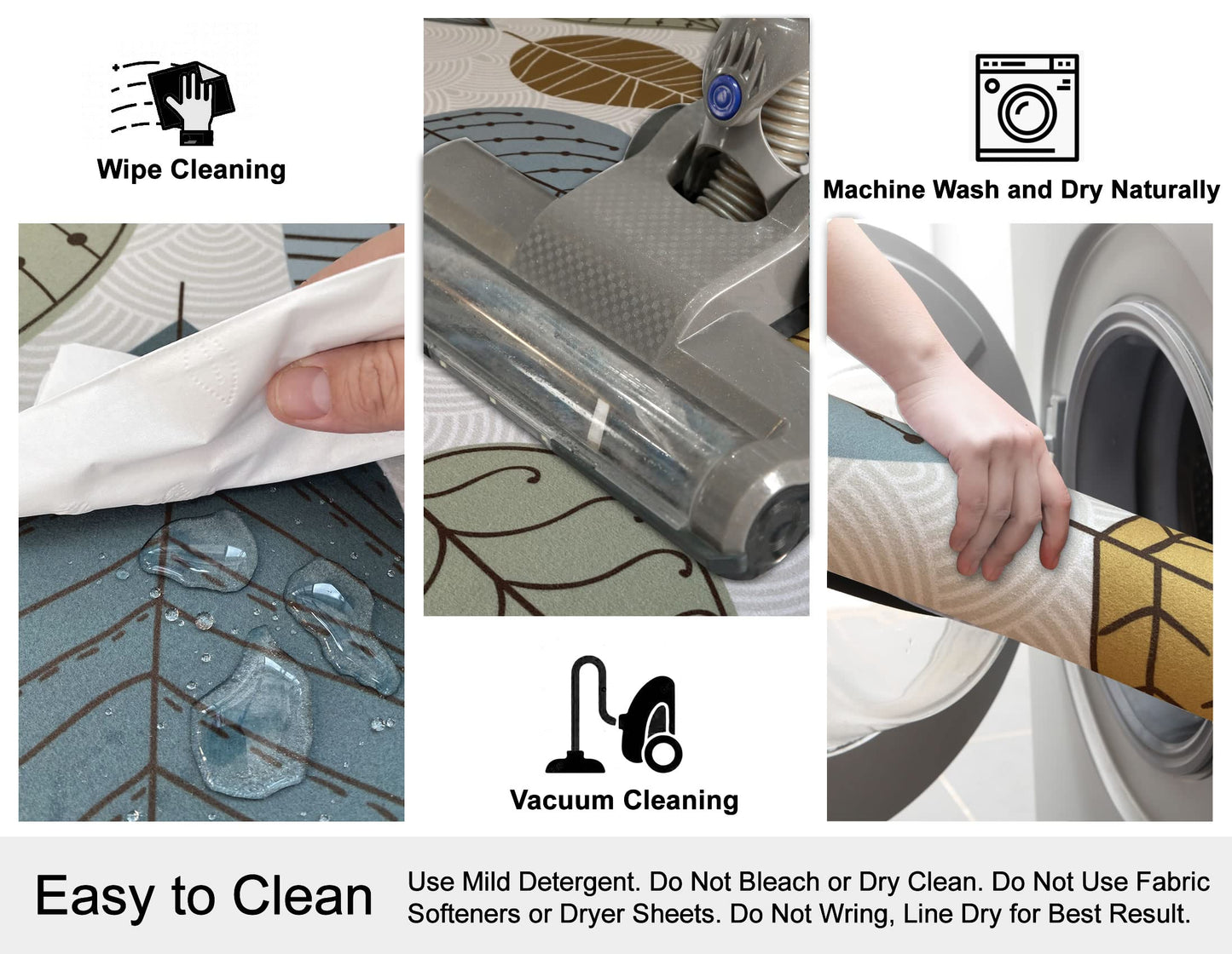 Cosilyt 1/10 Inch Ultra Thin 24"×35" Large Front Door Mat Indoor Entrance Inside Non Slip, Waterproof Rubber Kitchen Mat and Interior Home Washable Door Mat, Multi Leaves