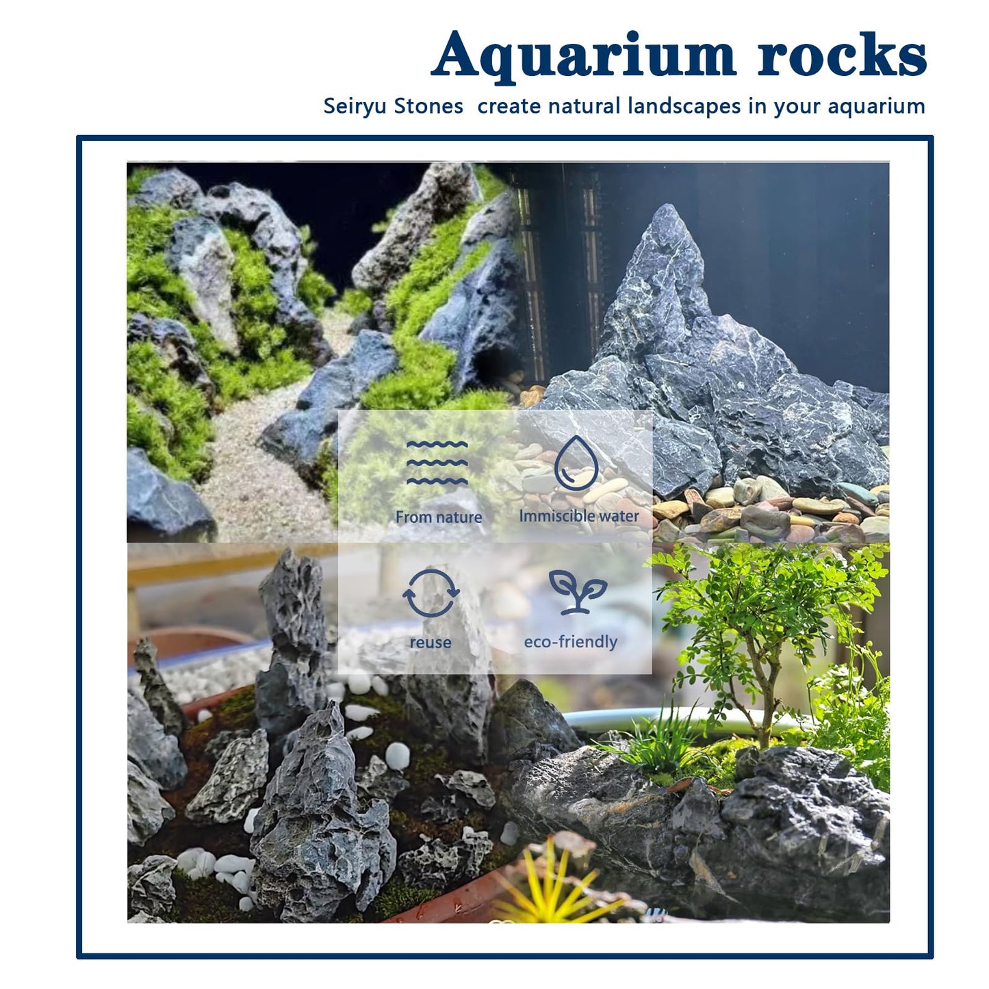 ChaoLeHo Natural Rocks Seiryu Stones Aquariums Stones for Aquascaping, Aquariums, Terrariums, Vivariums Decorative Stone,Reptile Enclosures,Paludariums,and Gardens-10LB（2 to 7 inch）