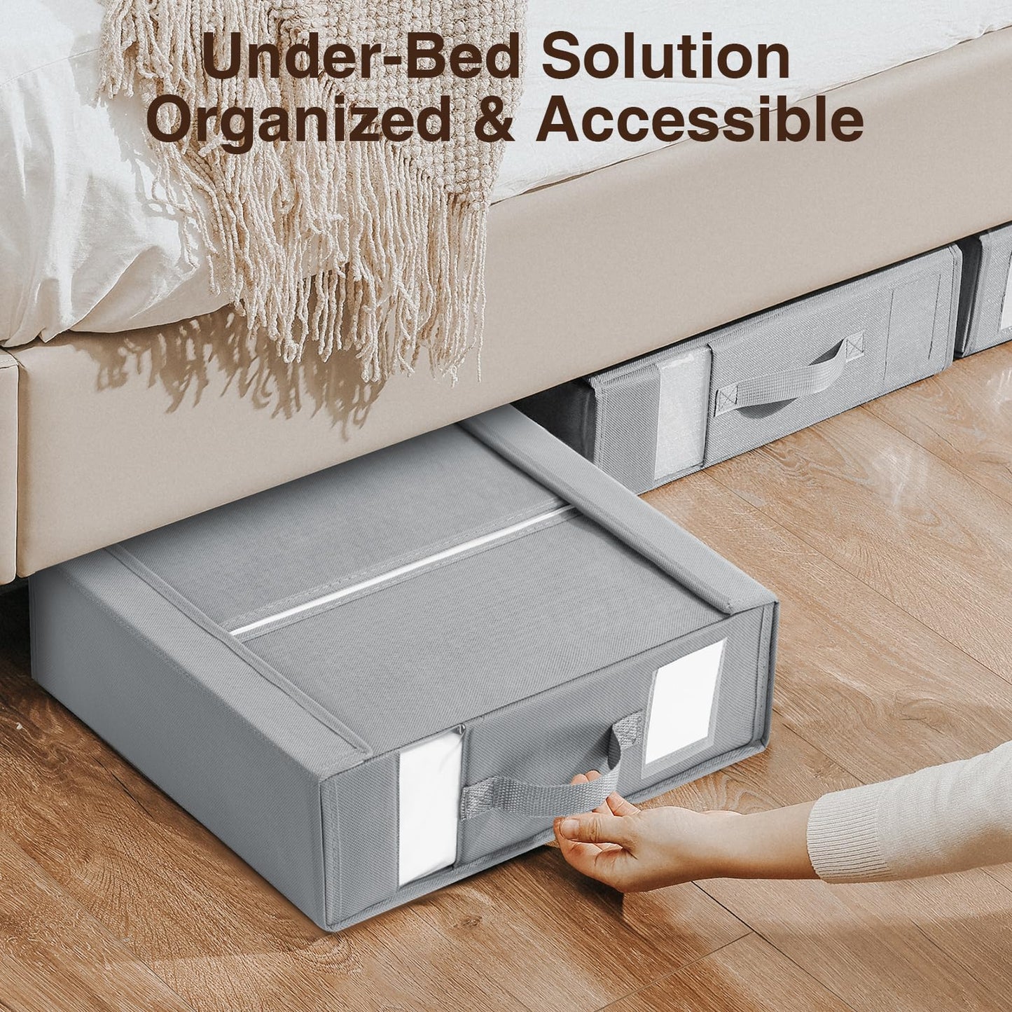 DIMJ Bed Sheet Organizers for Closet - 6 Pack (Queen or King) Bedding Organizer with Reinforced Handles and Window Closet Foldable Storage Box for Bedroom Blankets,Covers, Pillowcases(Grey)