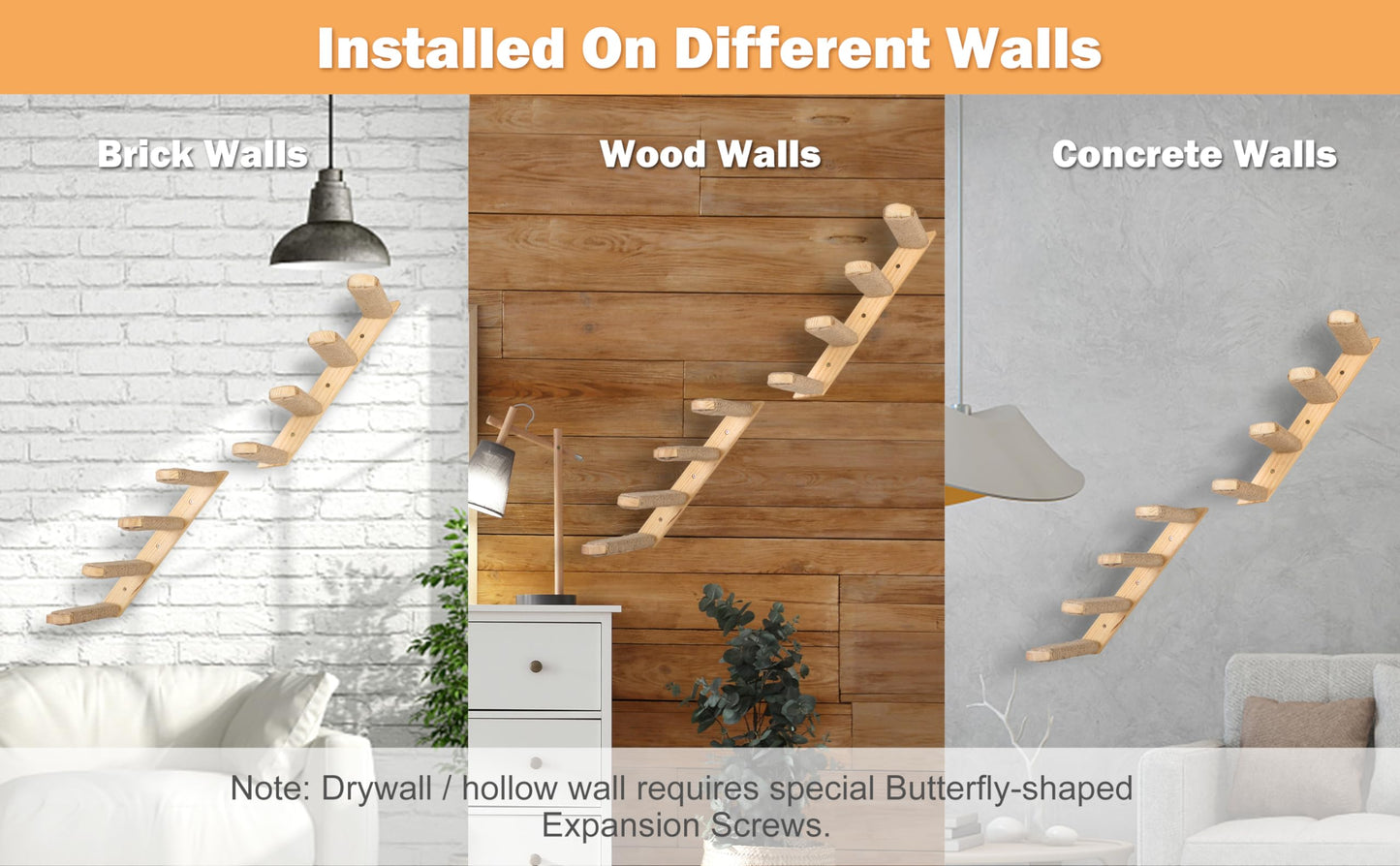 PELUOMOZ Cat Wall Shelves 2PCS Four Steps Reversible Left & Right Direction, Cat Shelf Stairway for Wall with Jute Scratching Ladder Cat Furniture for Perch Sleeping